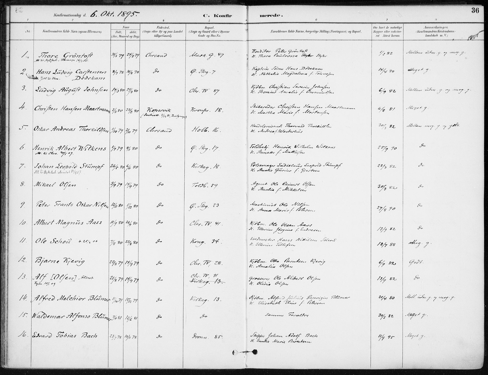 Kristiansand domprosti, AV/SAK-1112-0006/F/Fa/L0020: Ministerialbok nr. A 19, 1893-1904, s. 36