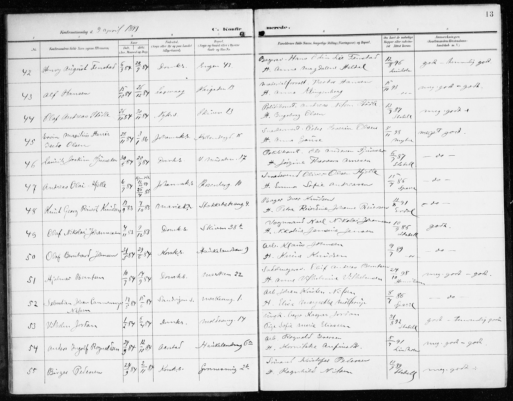 Domkirken sokneprestembete, AV/SAB-A-74801/H/Haa/L0031: Ministerialbok nr. C 6, 1898-1915, s. 13