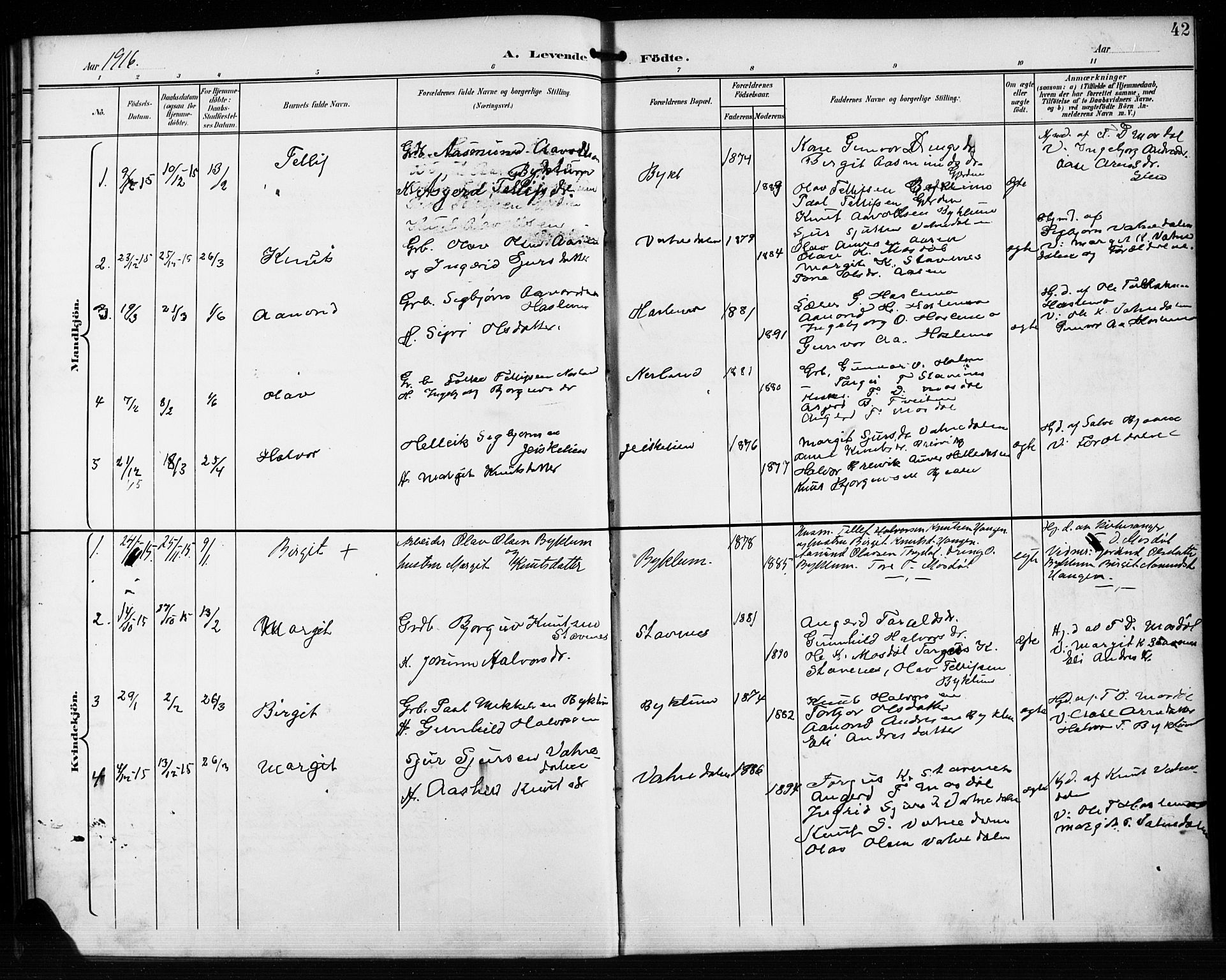 Valle sokneprestkontor, AV/SAK-1111-0044/F/Fb/Fba/L0003: Klokkerbok nr. B 3, 1895-1916, s. 42