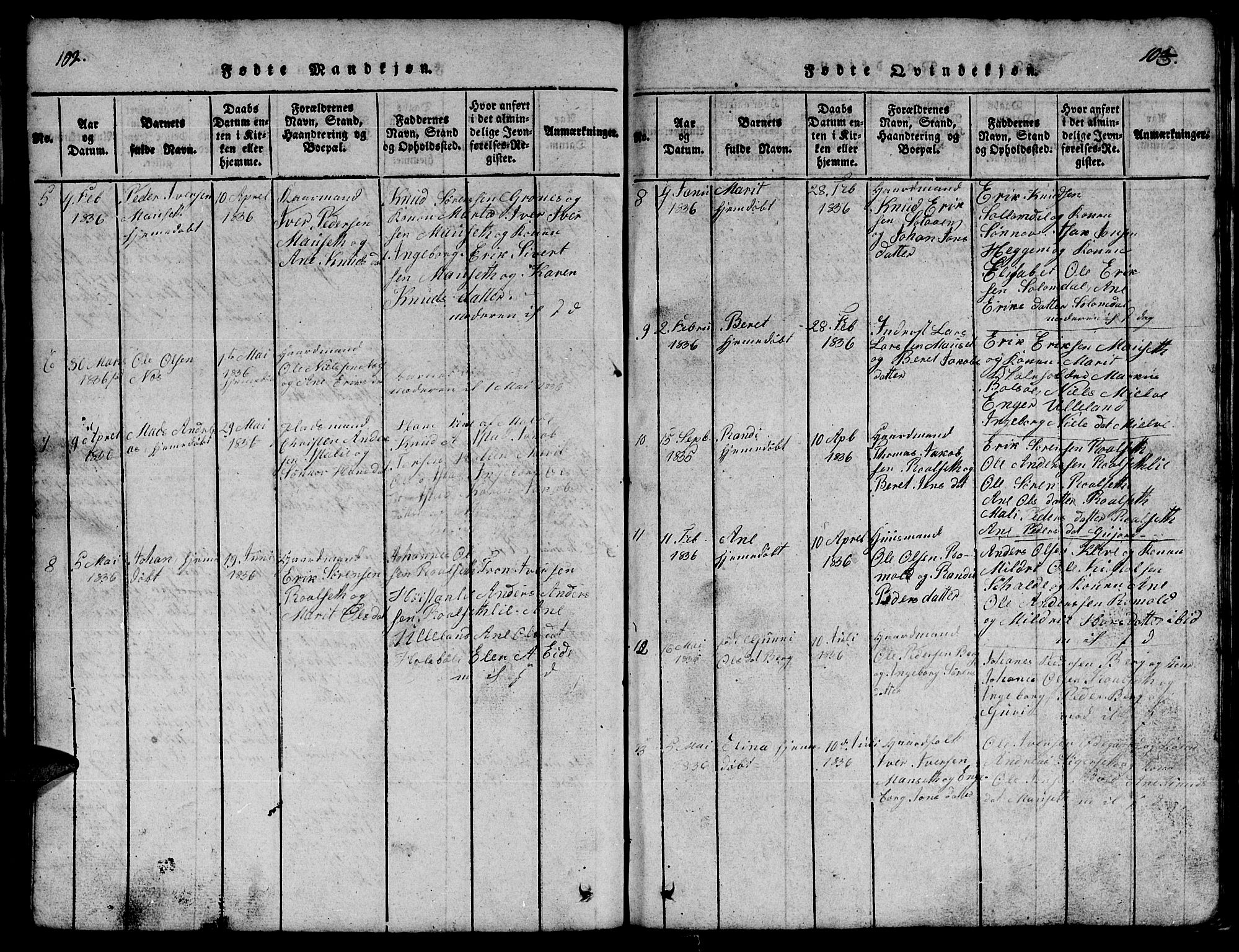 Ministerialprotokoller, klokkerbøker og fødselsregistre - Møre og Romsdal, AV/SAT-A-1454/557/L0683: Klokkerbok nr. 557C01, 1818-1862, s. 102-103