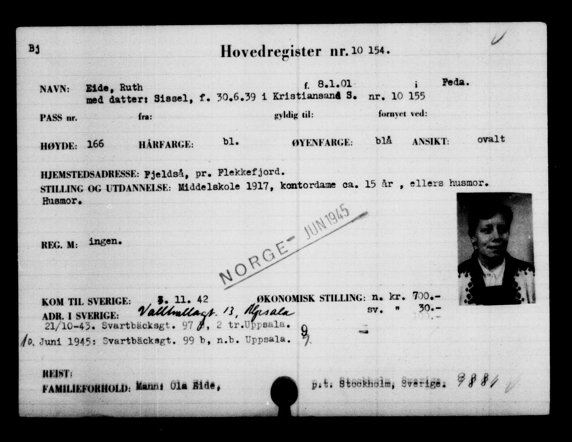 Utenriksstasjonene, Legasjonen i Stockholm, Flyktningkontoret, AV/RA-S-6753/V/Va/L0006: Kjesäterkartoteket, flyktninger med registreringsnr. 9400-12711, 1940-1945, s. 866