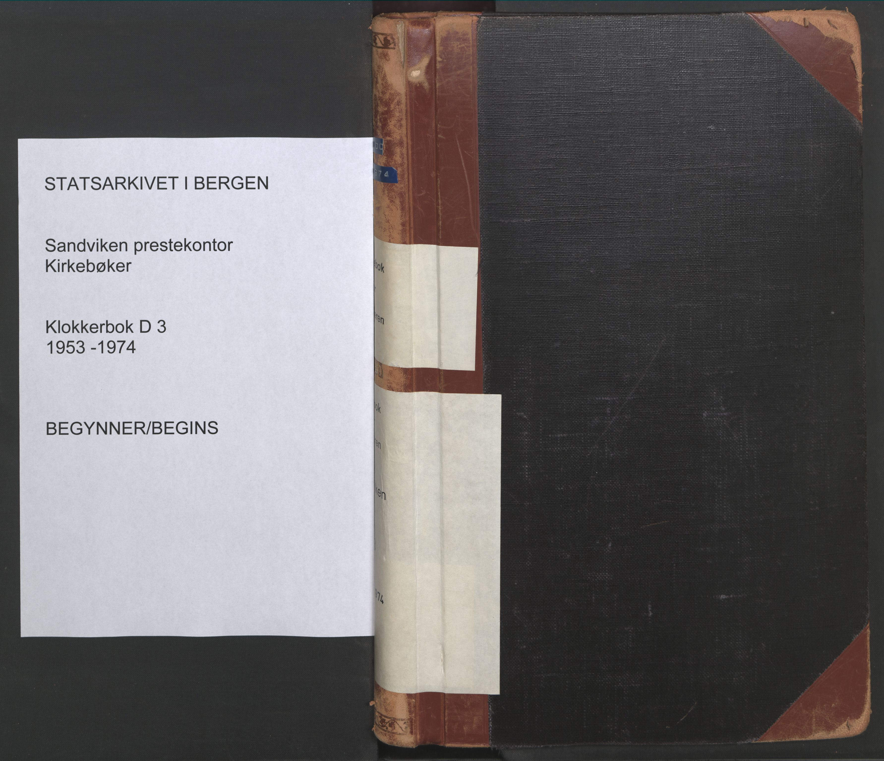 Sandviken Sokneprestembete, SAB/A-77601/H/Hb/L0016: Klokkerbok nr. D 3, 1953-1974