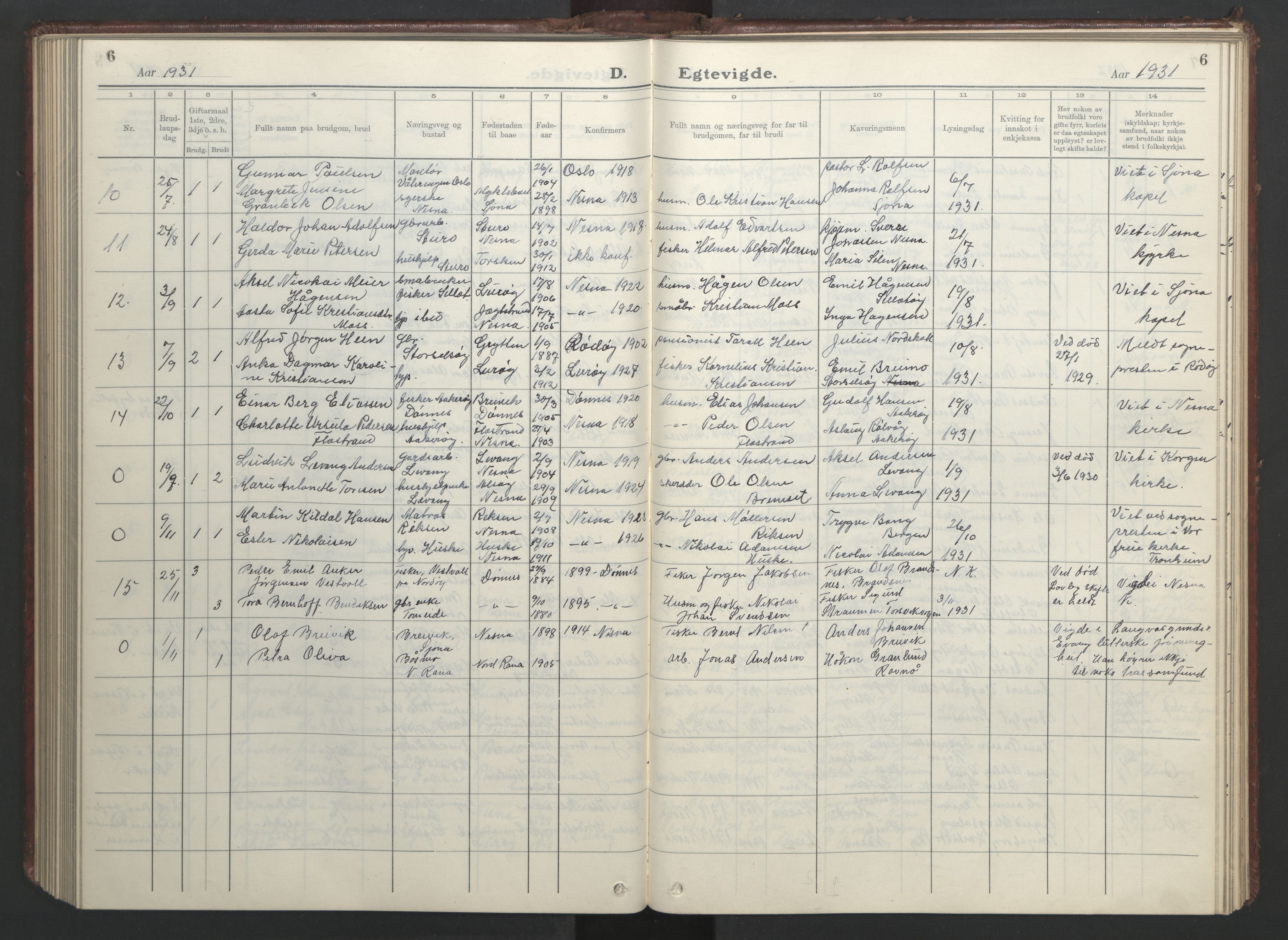 Ministerialprotokoller, klokkerbøker og fødselsregistre - Nordland, AV/SAT-A-1459/838/L0561: Klokkerbok nr. 838C08, 1923-1953, s. 6