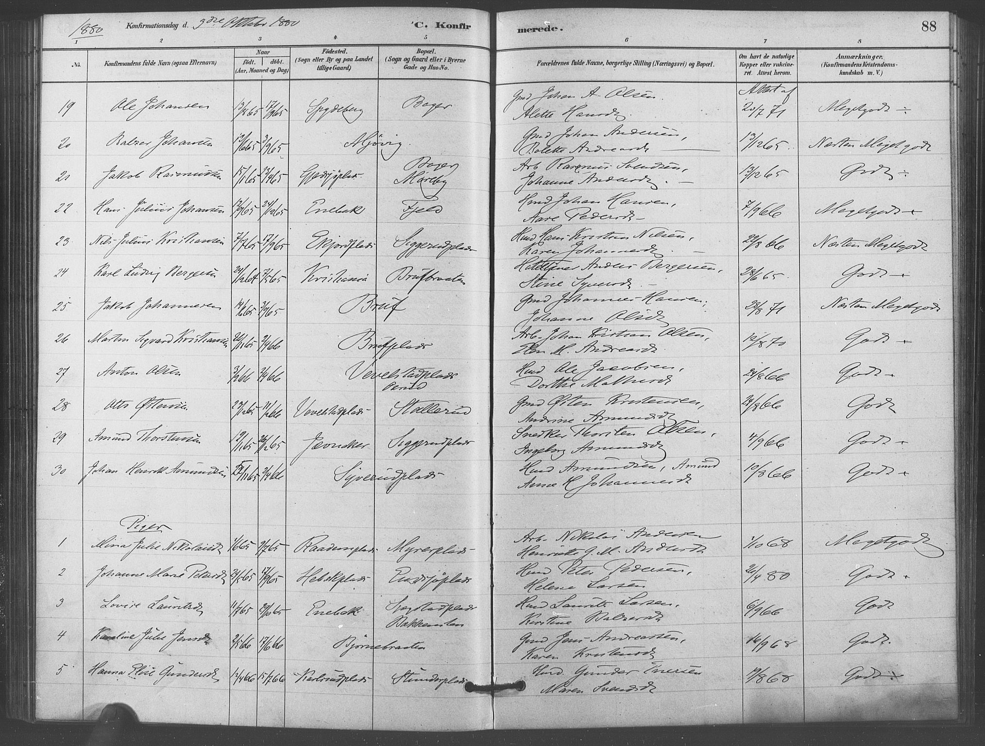 Kråkstad prestekontor Kirkebøker, AV/SAO-A-10125a/F/Fb/L0001: Ministerialbok nr. II 1, 1880-1892, s. 88