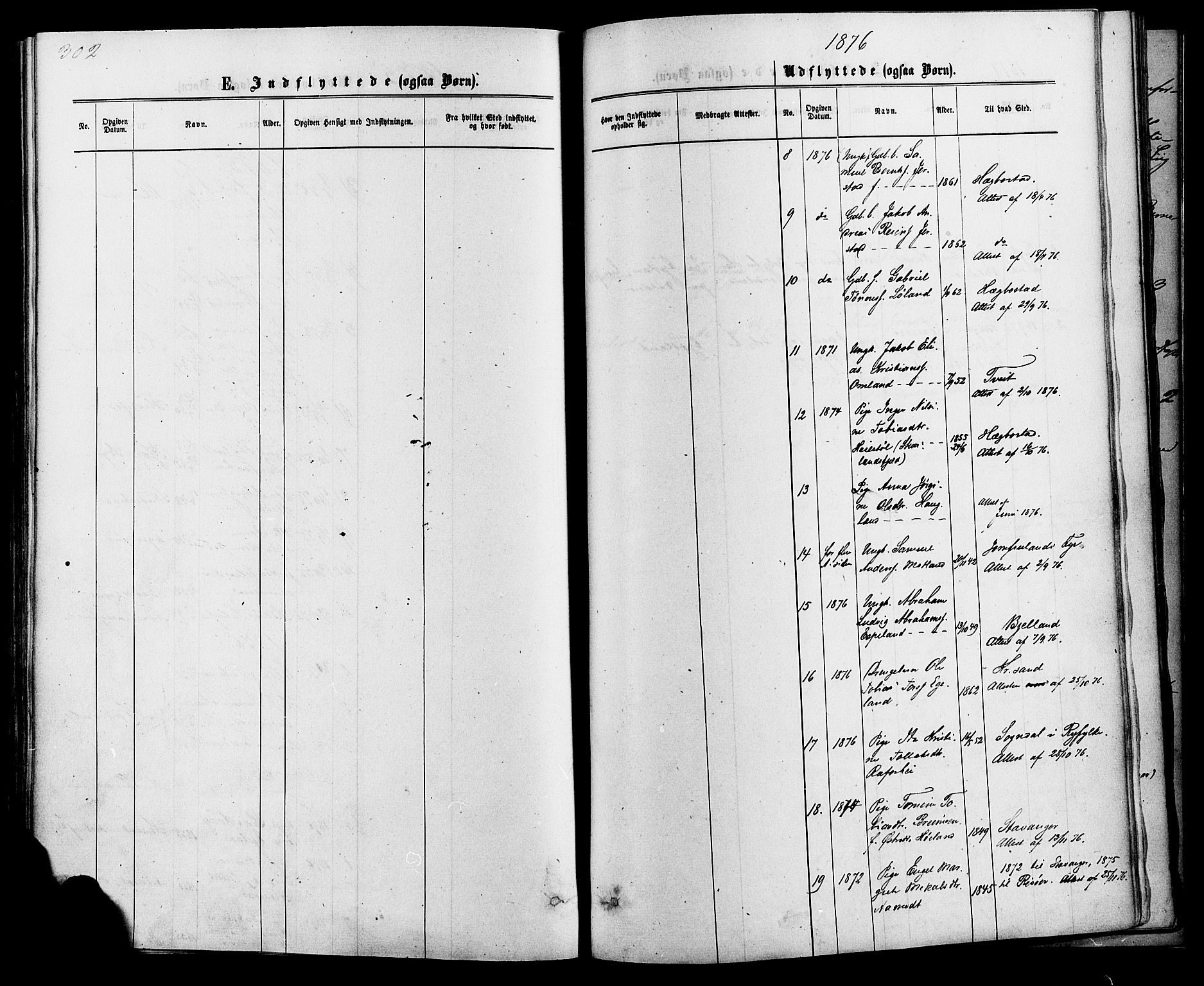 Kvinesdal sokneprestkontor, SAK/1111-0026/F/Fa/Fab/L0007: Ministerialbok nr. A 7, 1870-1885, s. 302