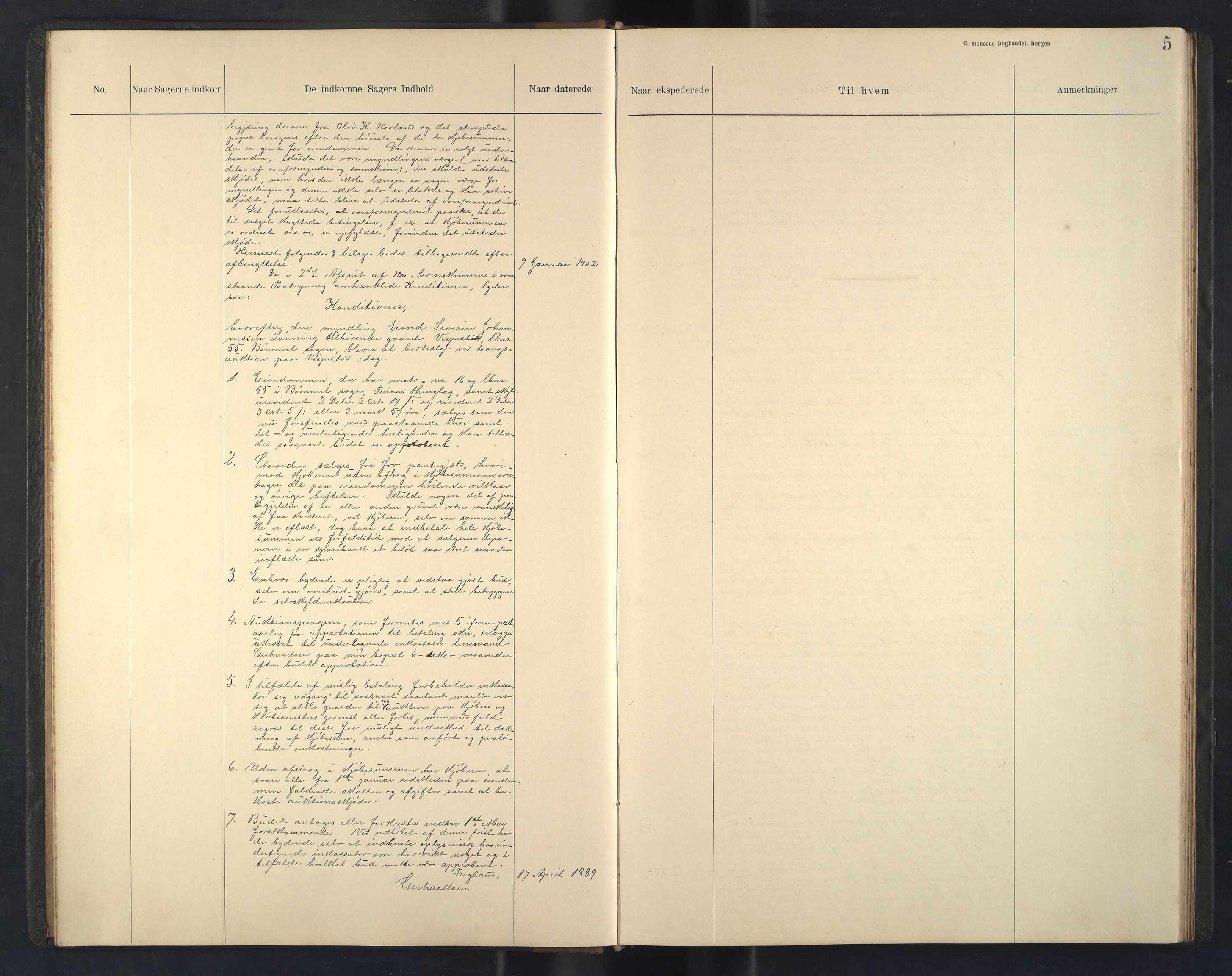 Finnaas kommune. Overformynderiet, IKAH/1218a-812/C/Ca/Caa/L0004: Postjournal for Finnås overformynderi, 1902-1907