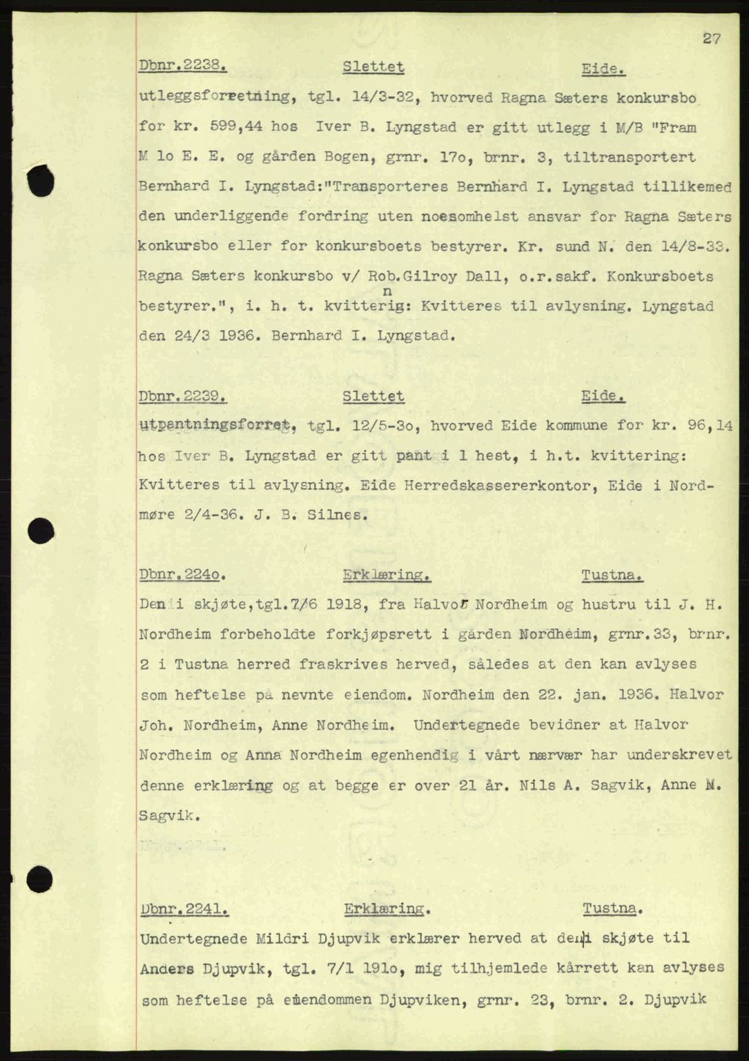 Nordmøre sorenskriveri, SAT/A-4132/1/2/2Ca: Pantebok nr. C80, 1936-1939, Dagboknr: 2238/1936