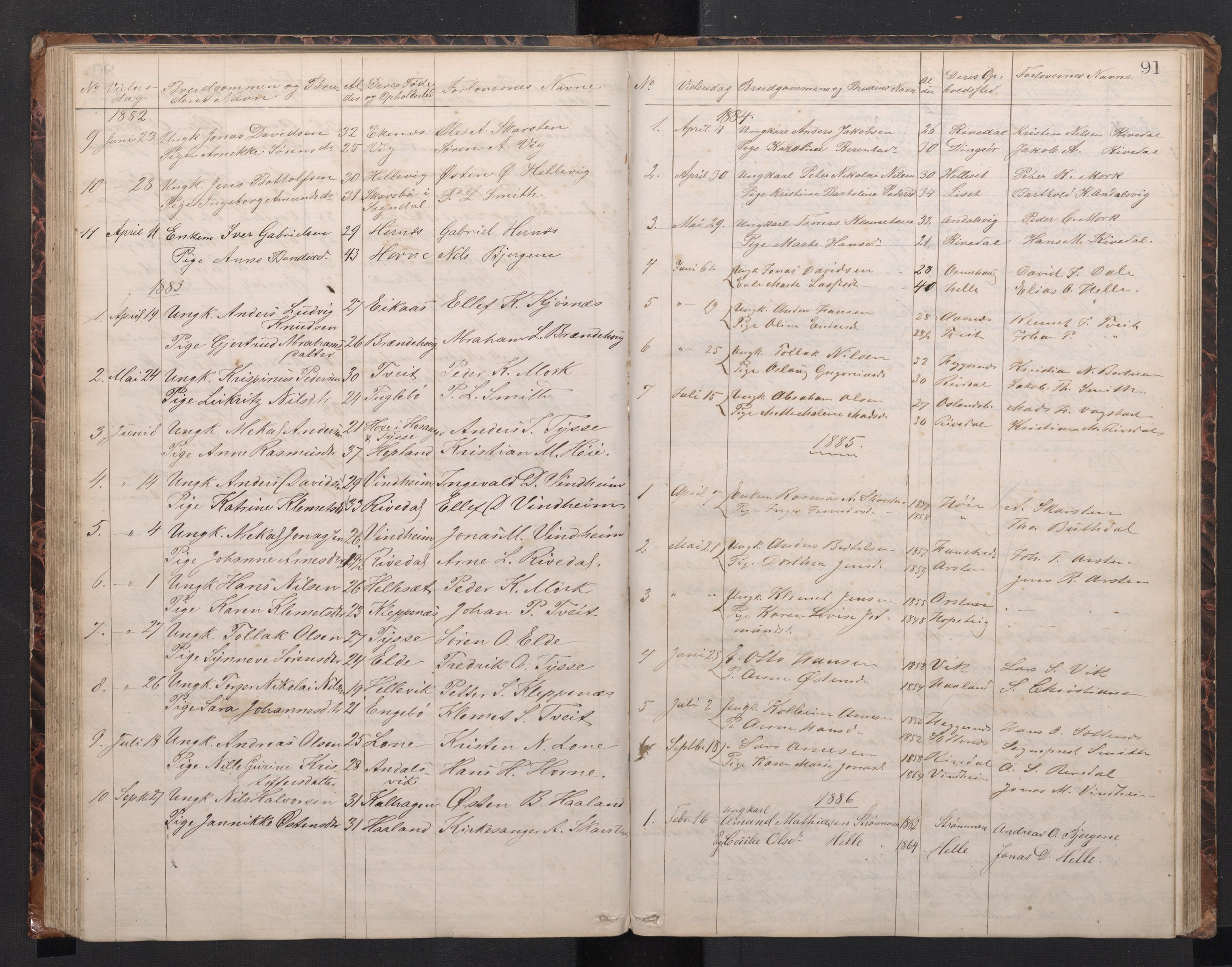 Fjaler sokneprestembete, AV/SAB-A-79801/H/Hab/Habb/L0001: Klokkerbok nr. B 1, 1865-1894, s. 90b-91a