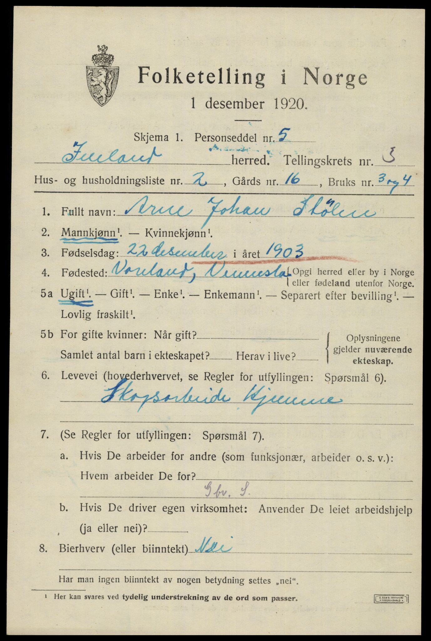 SAK, Folketelling 1920 for 0935 Iveland herred, 1920, s. 955
