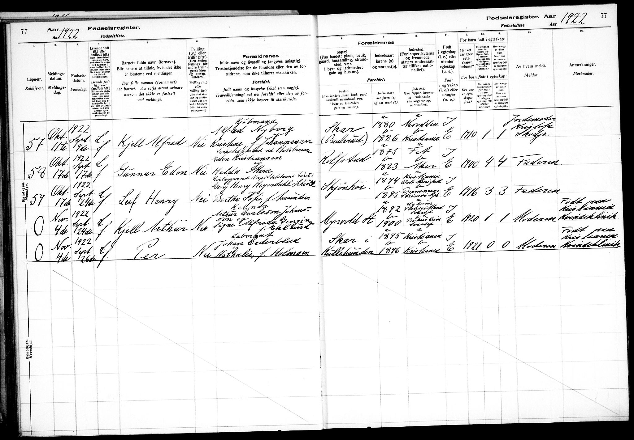 Nesodden prestekontor Kirkebøker, AV/SAO-A-10013/J/Jb/L0001: Fødselsregister nr. II 1, 1916-1933, s. 77