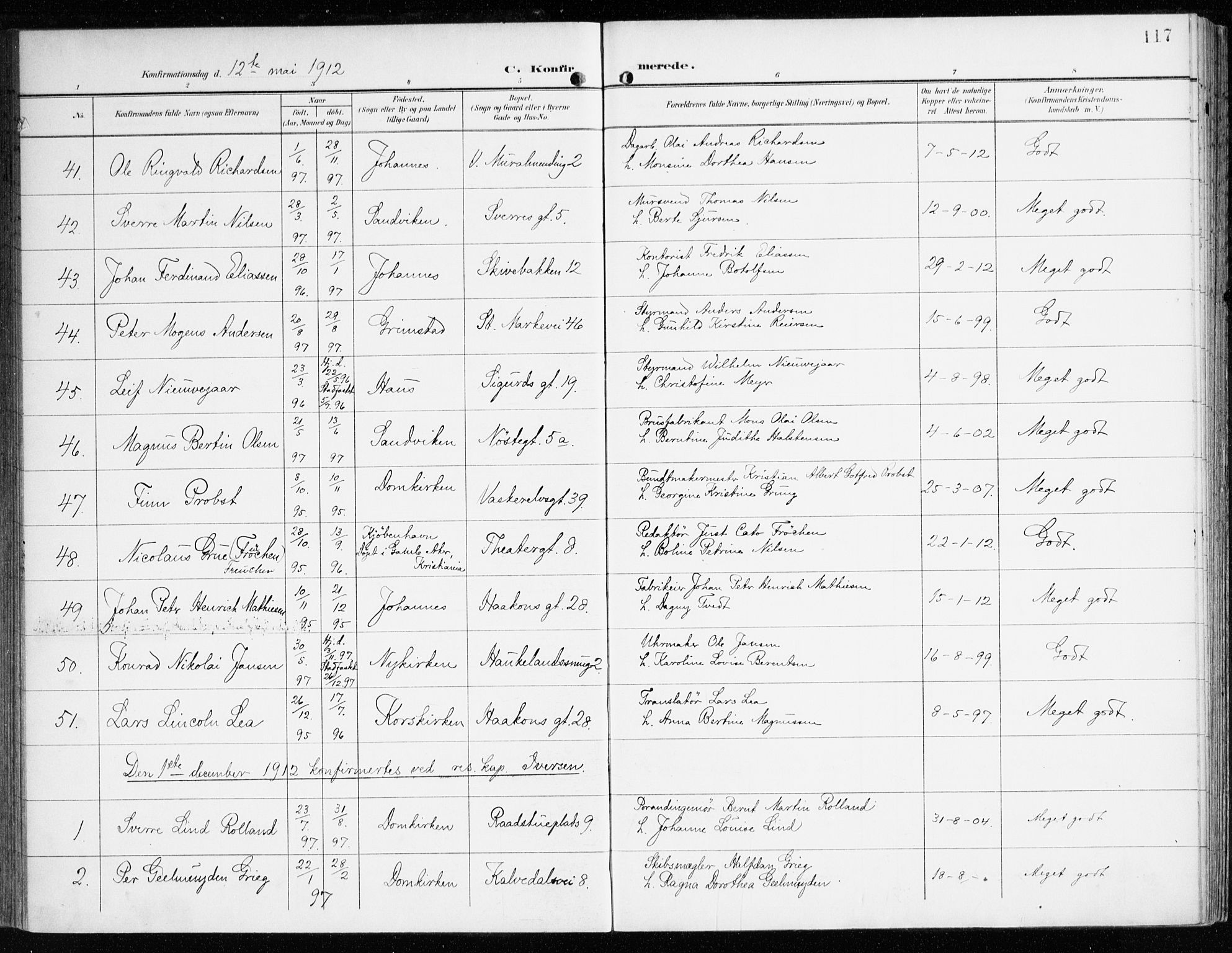 Domkirken sokneprestembete, AV/SAB-A-74801/H/Haa/L0031: Ministerialbok nr. C 6, 1898-1915, s. 117