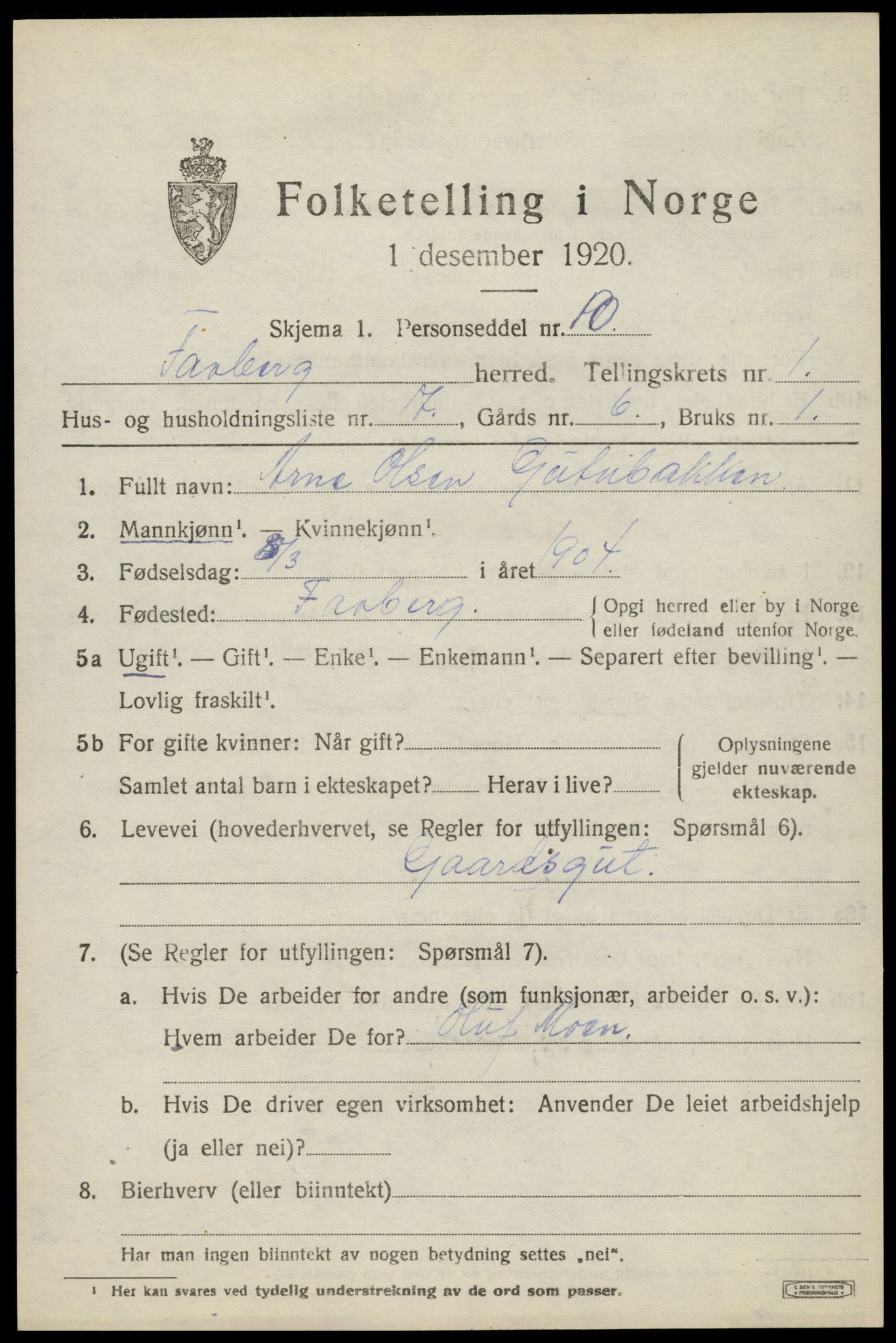 SAH, Folketelling 1920 for 0524 Fåberg herred, 1920, s. 2460