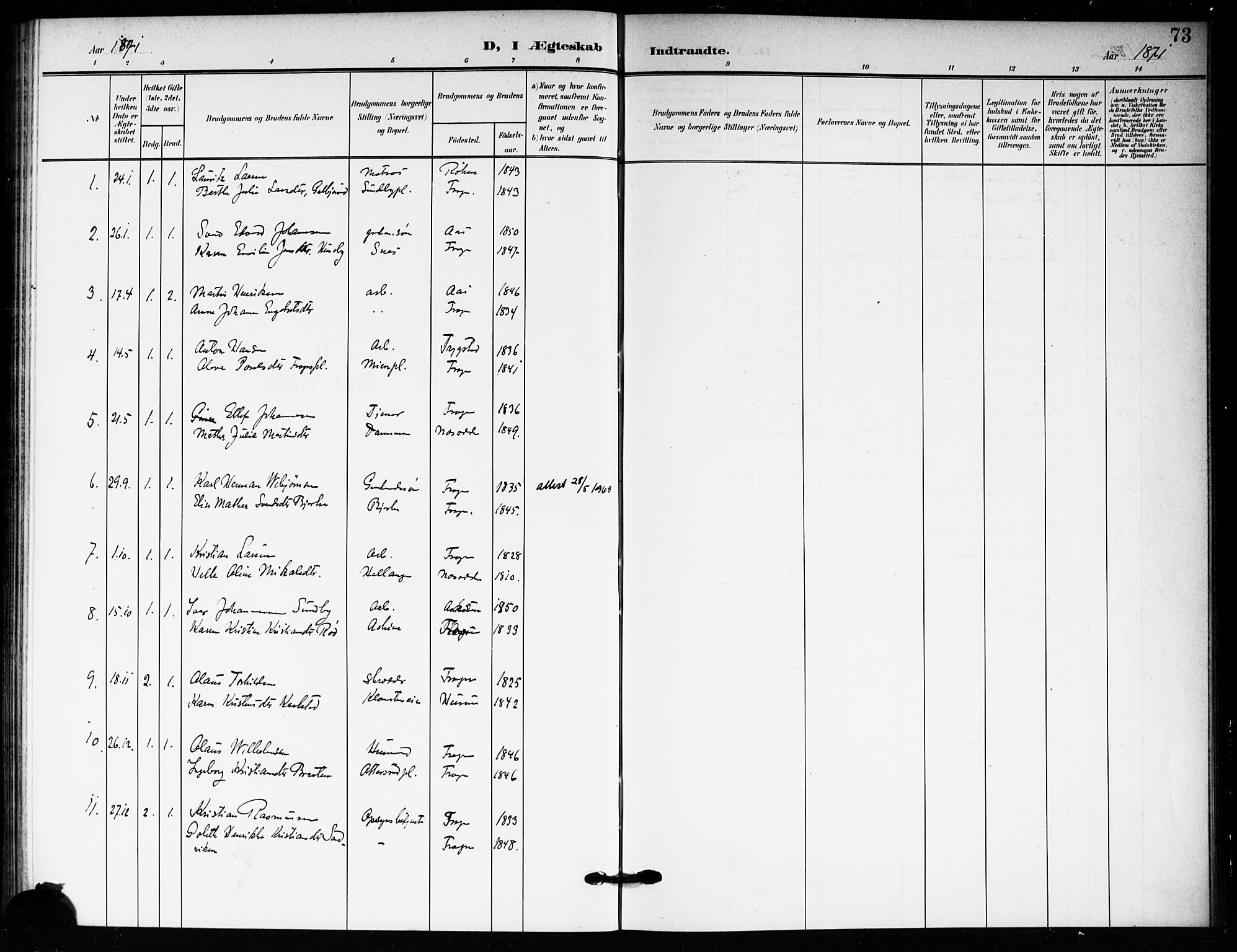 Drøbak prestekontor Kirkebøker, AV/SAO-A-10142a/F/Fc/L0001: Ministerialbok nr. III 1, 1871-1900, s. 73