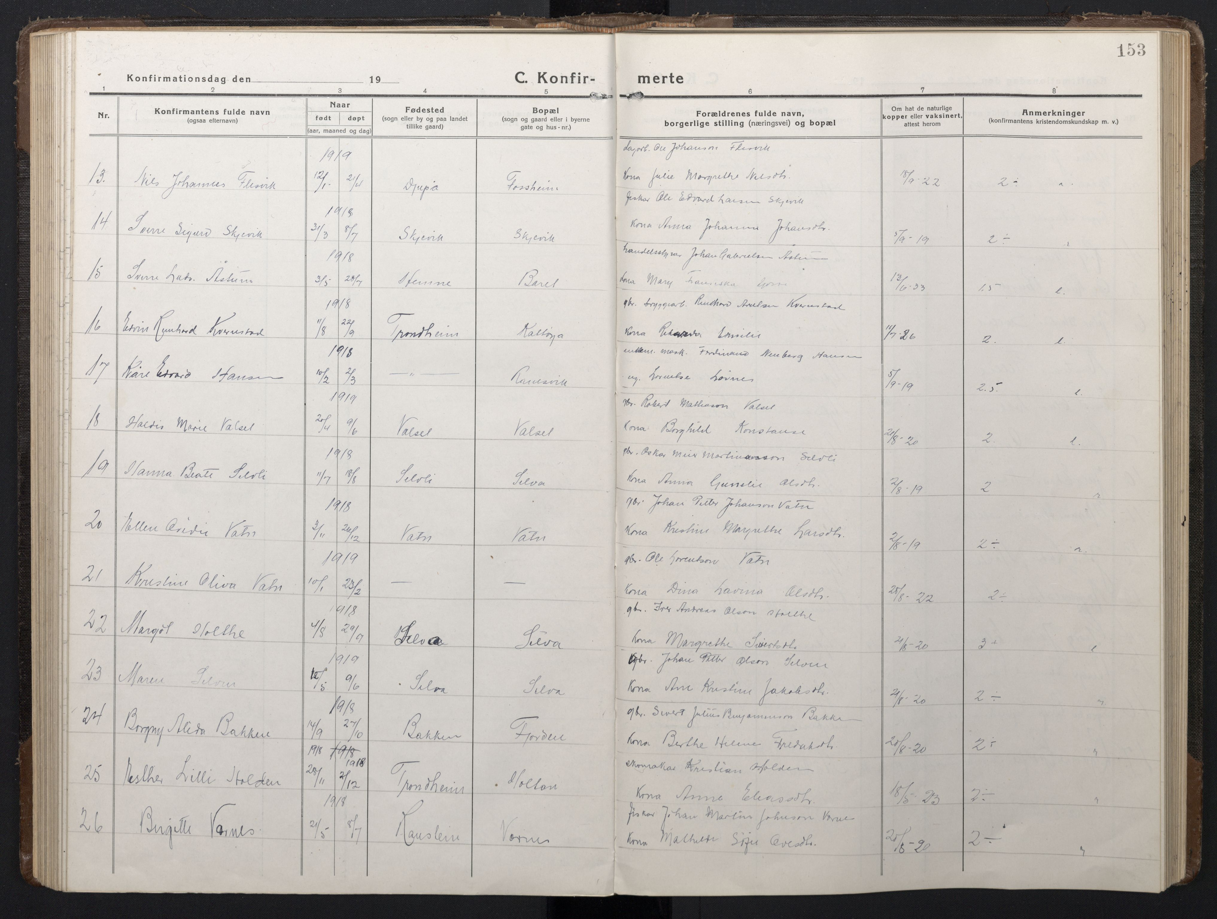 Ministerialprotokoller, klokkerbøker og fødselsregistre - Sør-Trøndelag, SAT/A-1456/662/L0758: Klokkerbok nr. 662C03, 1918-1948, s. 153