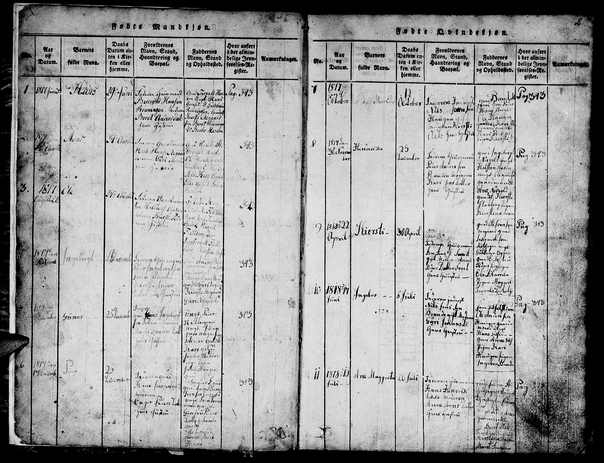 Ministerialprotokoller, klokkerbøker og fødselsregistre - Sør-Trøndelag, AV/SAT-A-1456/685/L0976: Klokkerbok nr. 685C01, 1817-1878, s. 2