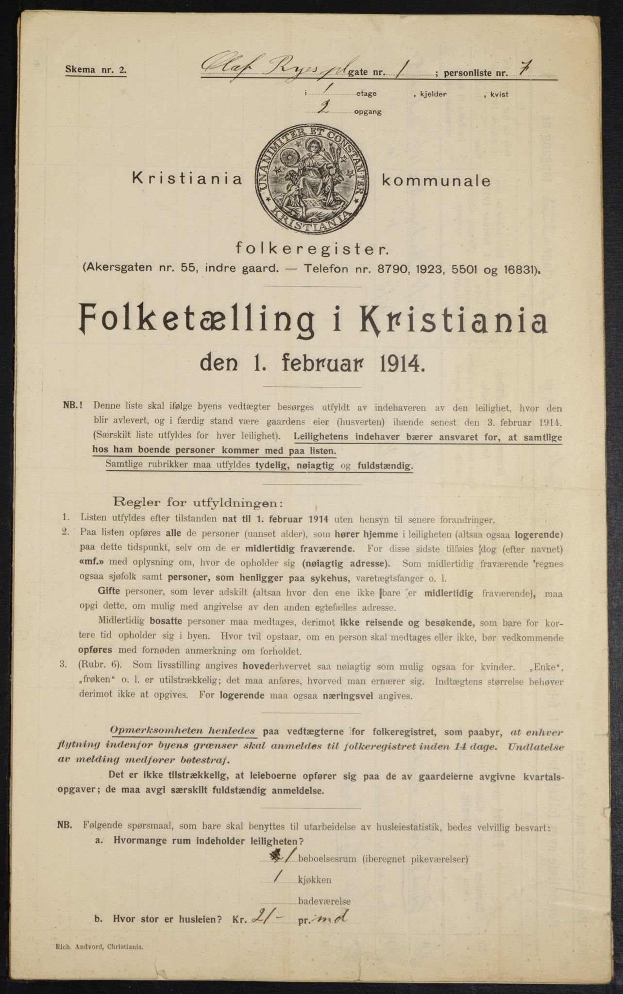 OBA, Kommunal folketelling 1.2.1914 for Kristiania, 1914, s. 75091