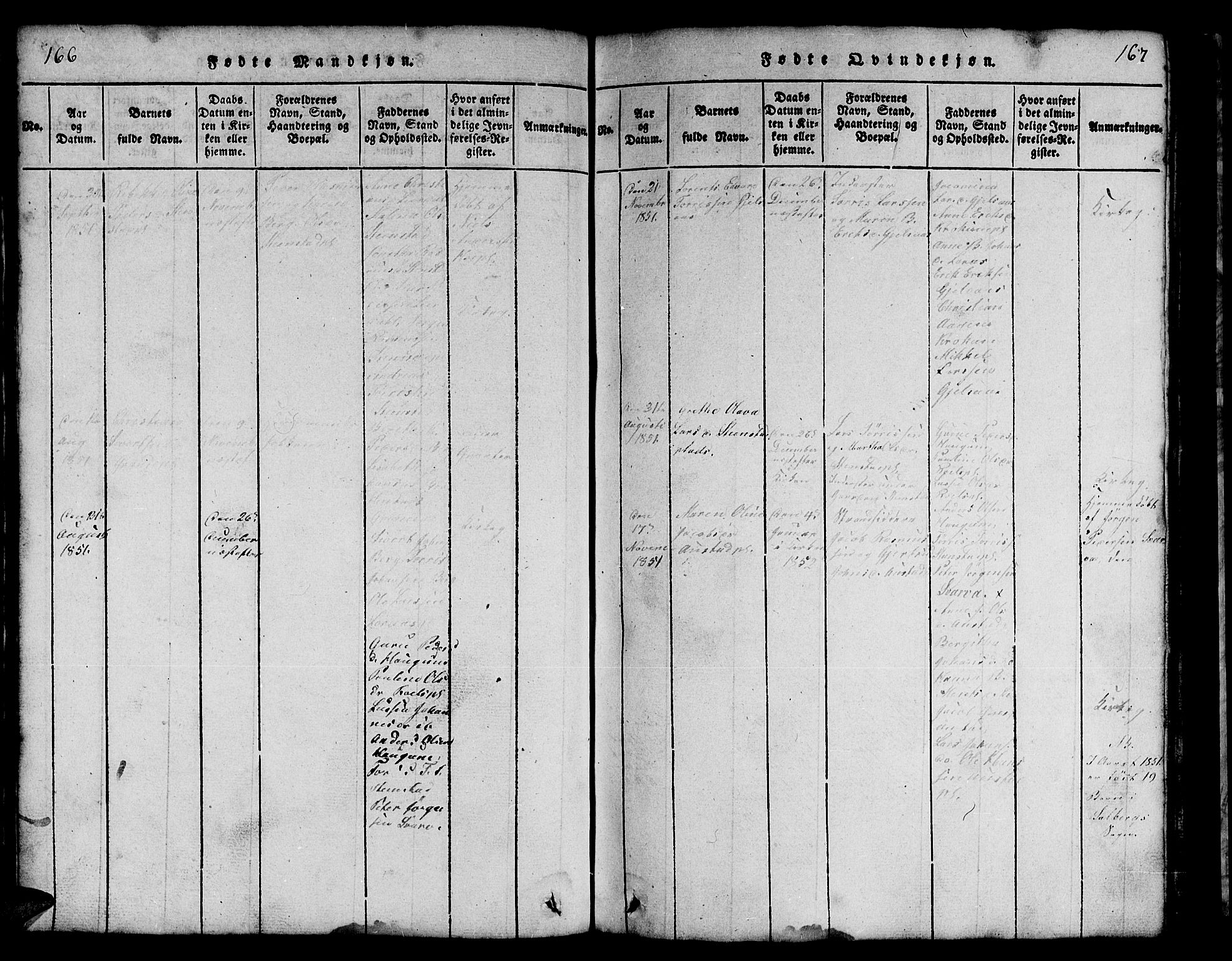 Ministerialprotokoller, klokkerbøker og fødselsregistre - Nord-Trøndelag, SAT/A-1458/731/L0310: Klokkerbok nr. 731C01, 1816-1874, s. 166-167