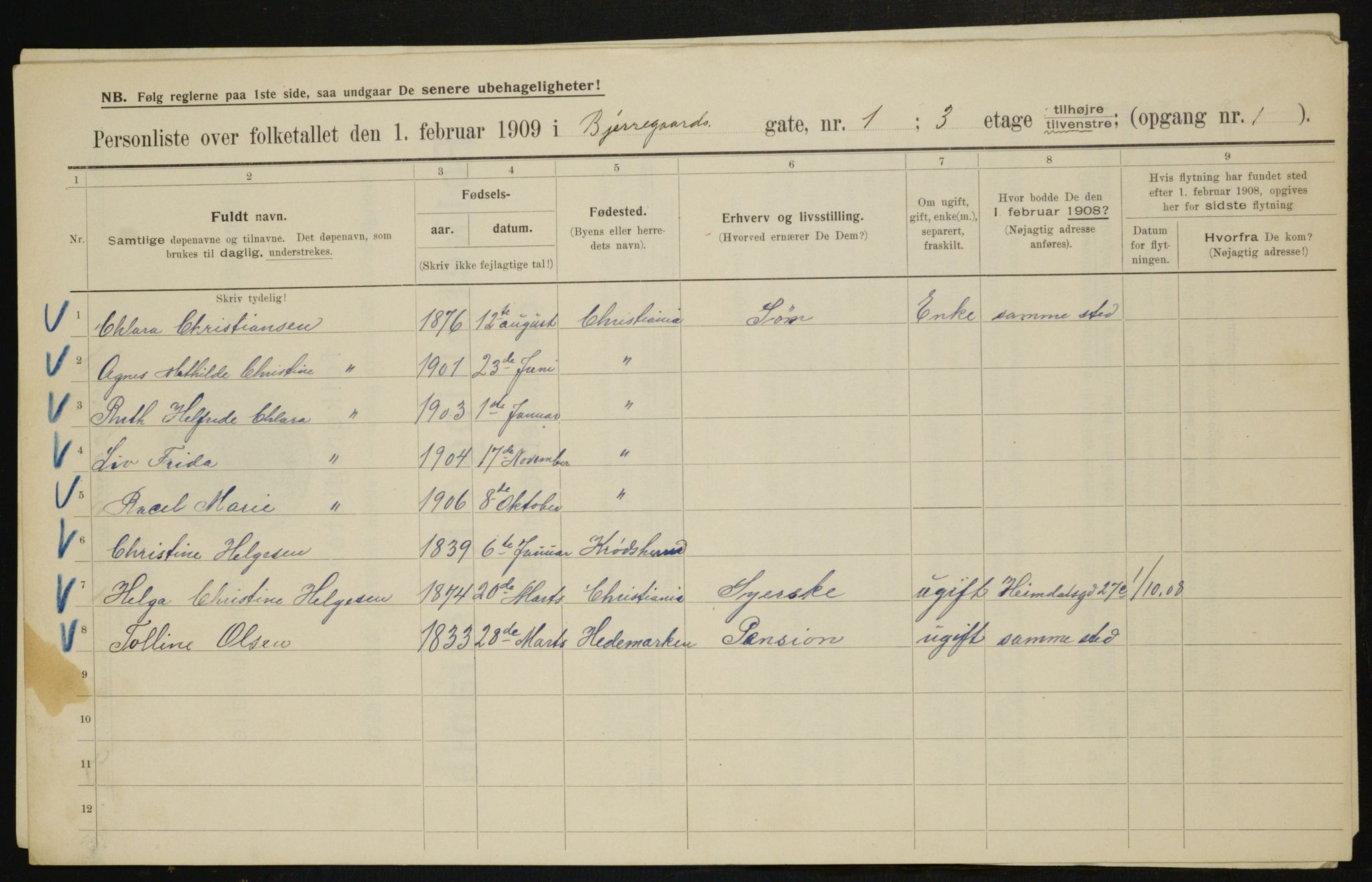 OBA, Kommunal folketelling 1.2.1909 for Kristiania kjøpstad, 1909, s. 5115