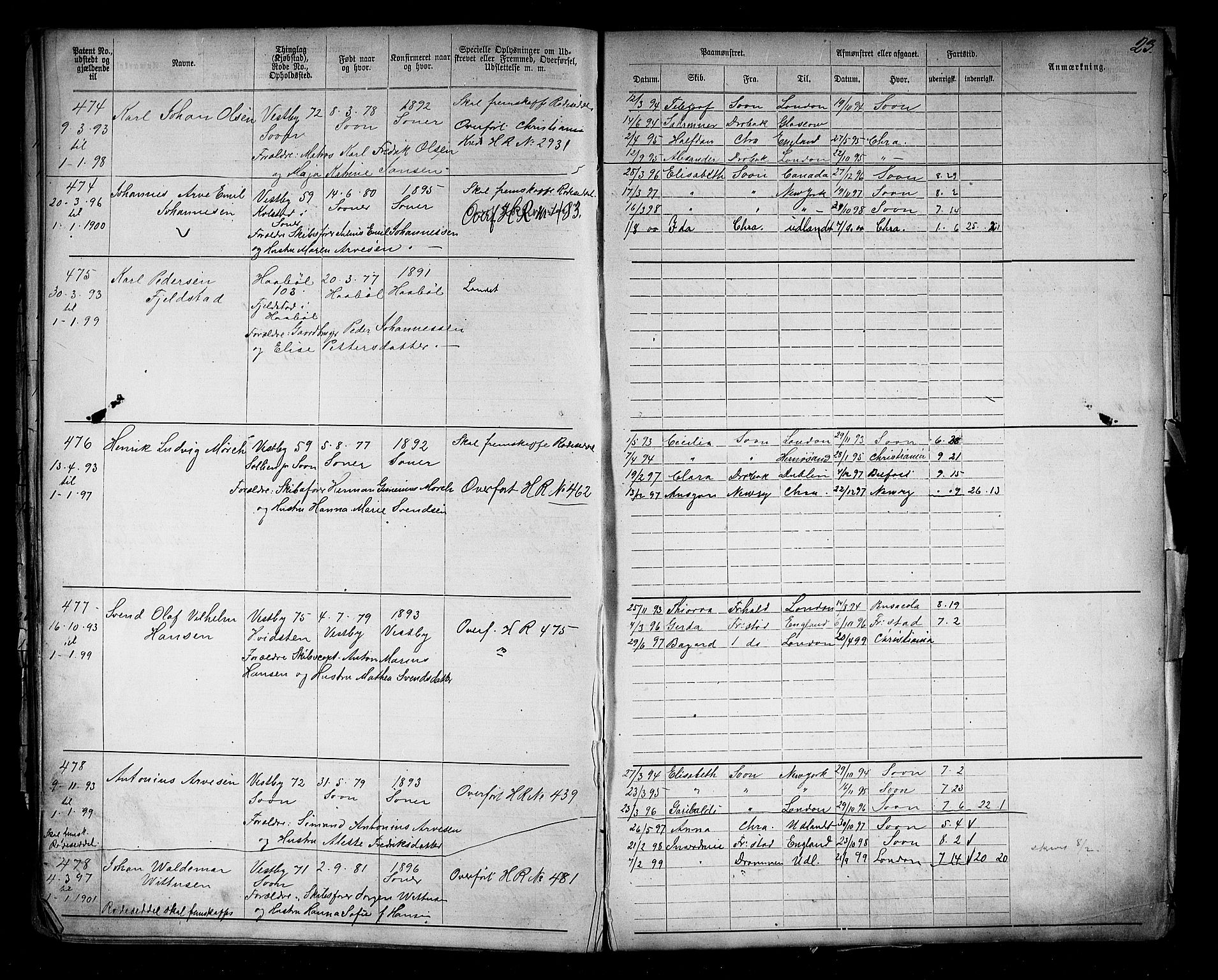 Son mønstringskontor, AV/SAO-A-10569e/F/Fc/Fca/L0003: Annotasjonsrulle, 1883-1911, s. 25