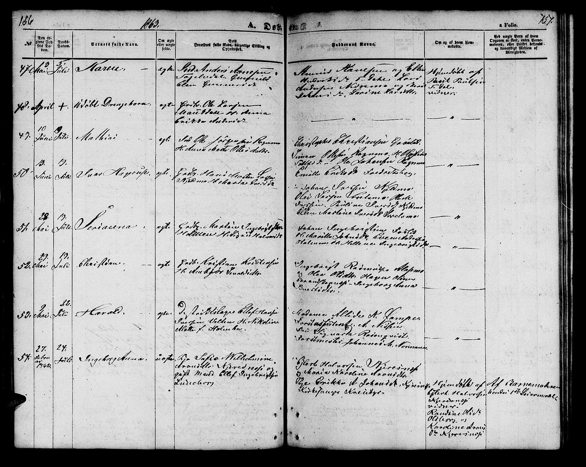 Målselv sokneprestembete, AV/SATØ-S-1311/G/Ga/Gab/L0001klokker: Klokkerbok nr. 1, 1856-1866, s. 156-157