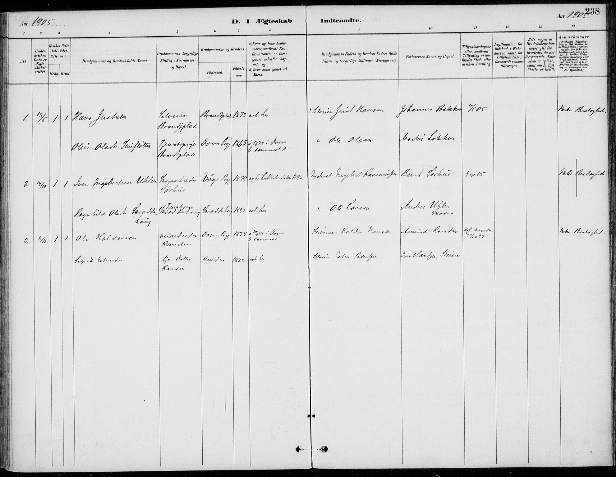Alvdal prestekontor, AV/SAH-PREST-060/H/Ha/Haa/L0003: Ministerialbok nr. 3, 1886-1912, s. 238