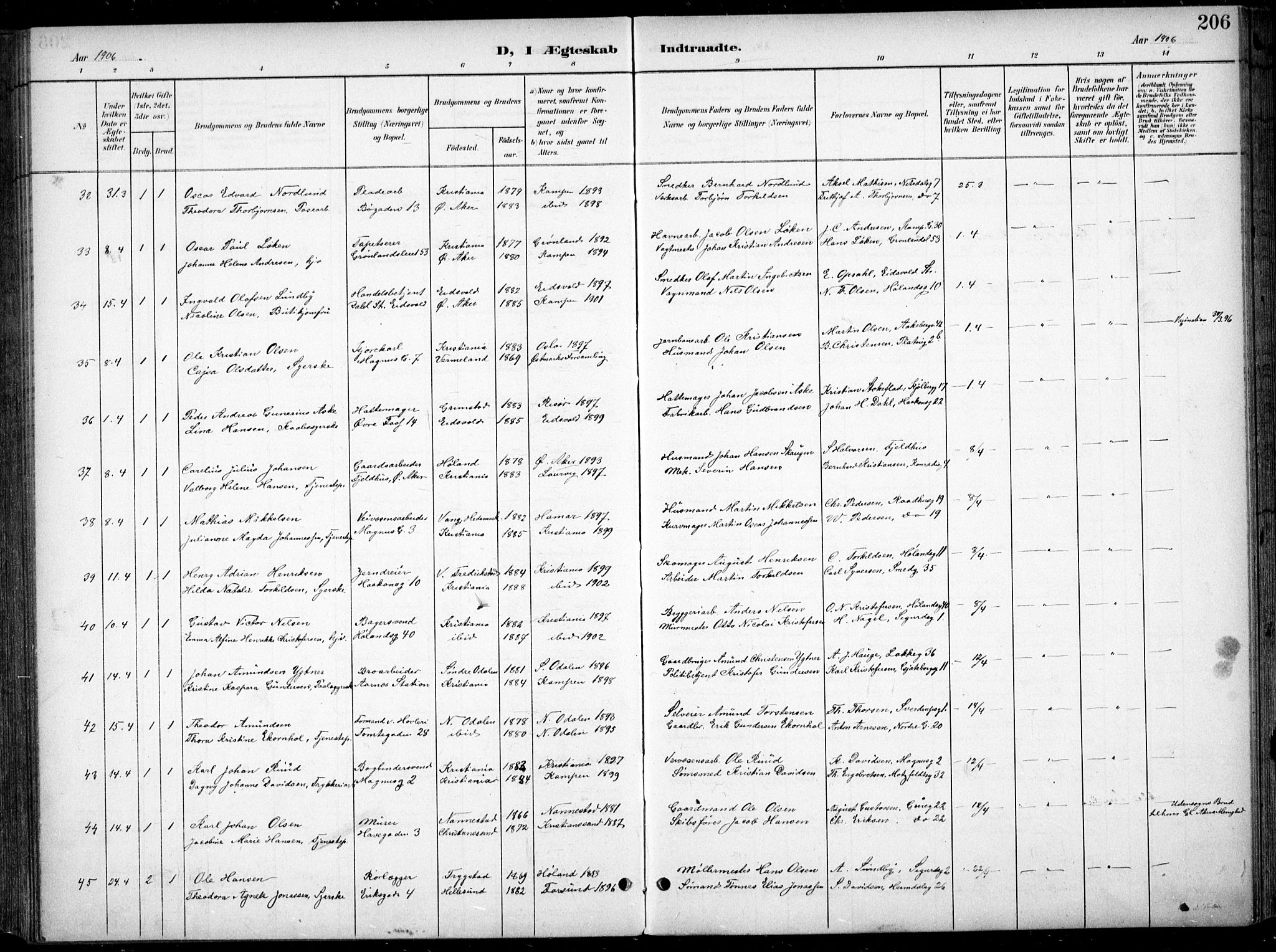 Kampen prestekontor Kirkebøker, SAO/A-10853/F/Fa/L0009: Ministerialbok nr. I 9, 1899-1911, s. 206