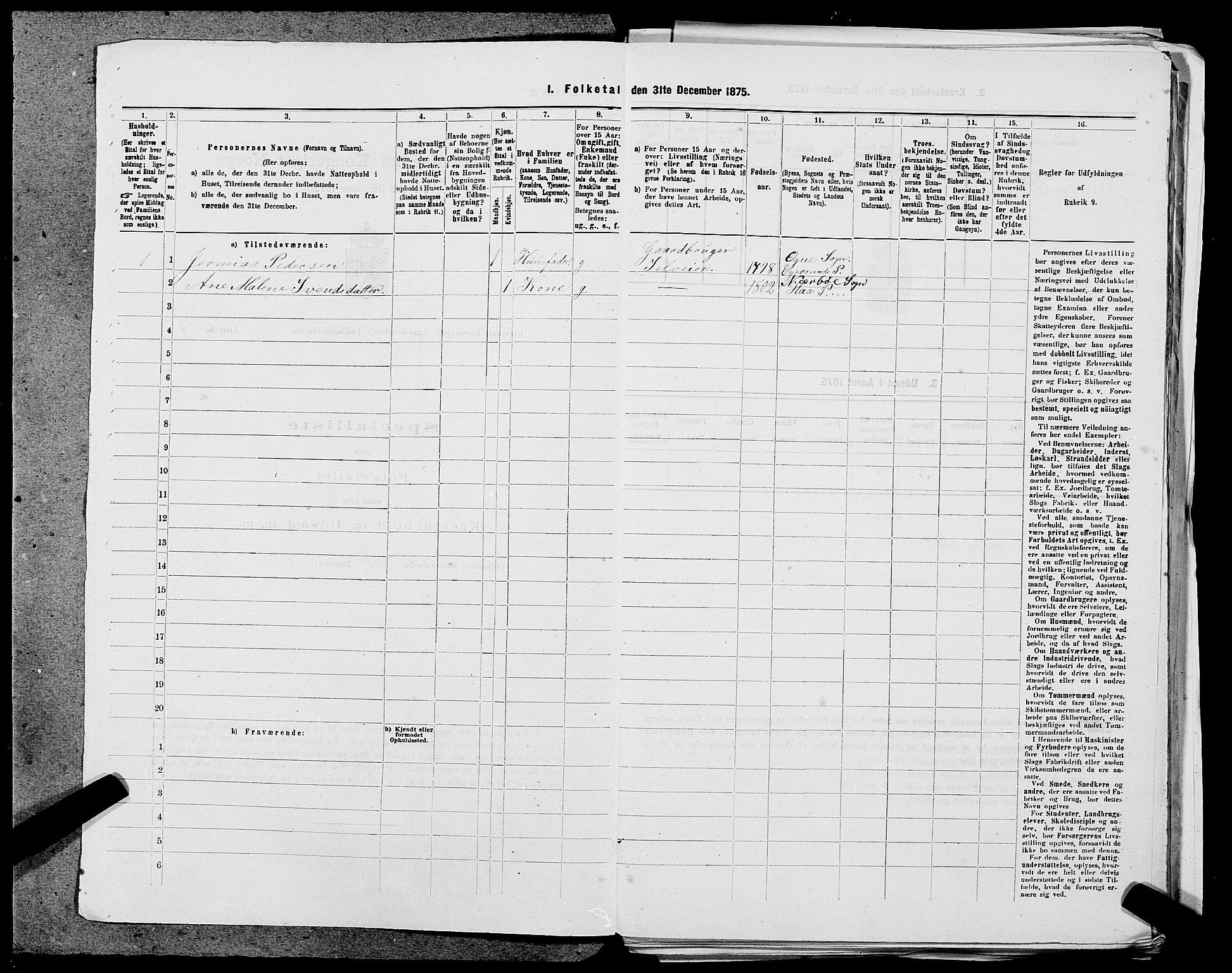 SAST, Folketelling 1875 for 1116L Eigersund prestegjeld, Eigersund landsokn og Ogna sokn, 1875, s. 1228