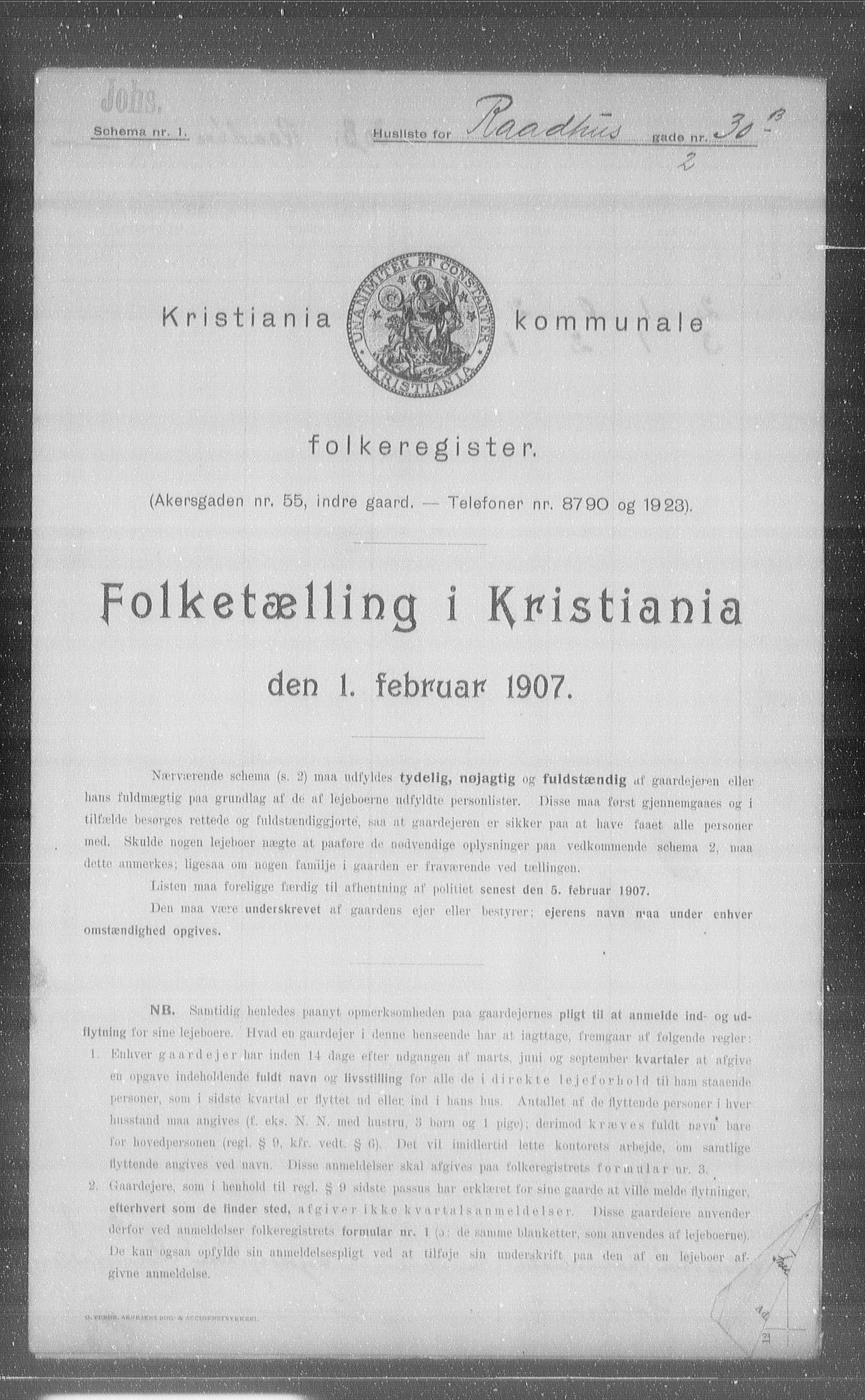 OBA, Kommunal folketelling 1.2.1907 for Kristiania kjøpstad, 1907, s. 44161