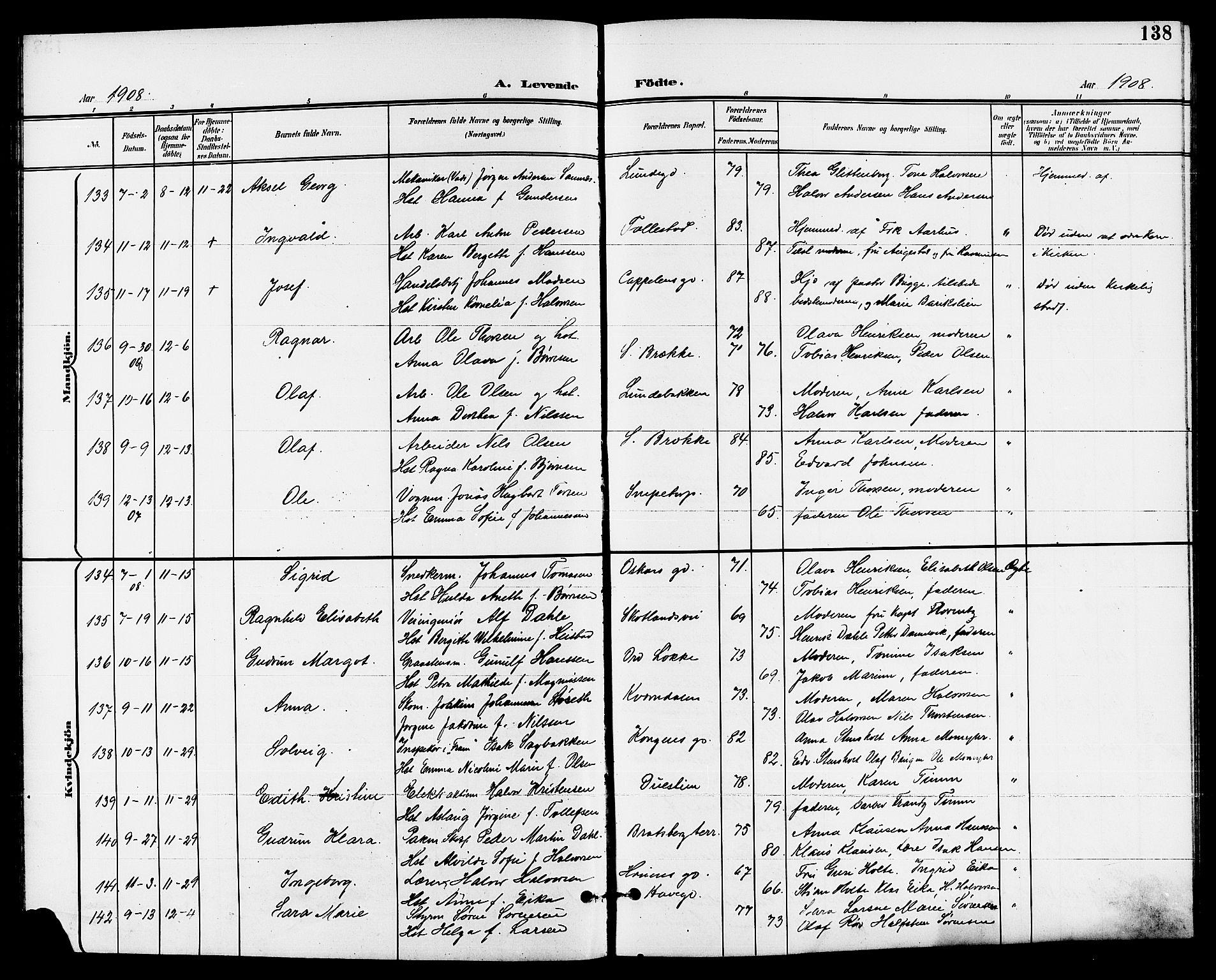 Skien kirkebøker, AV/SAKO-A-302/G/Ga/L0008: Klokkerbok nr. 8, 1900-1910, s. 138