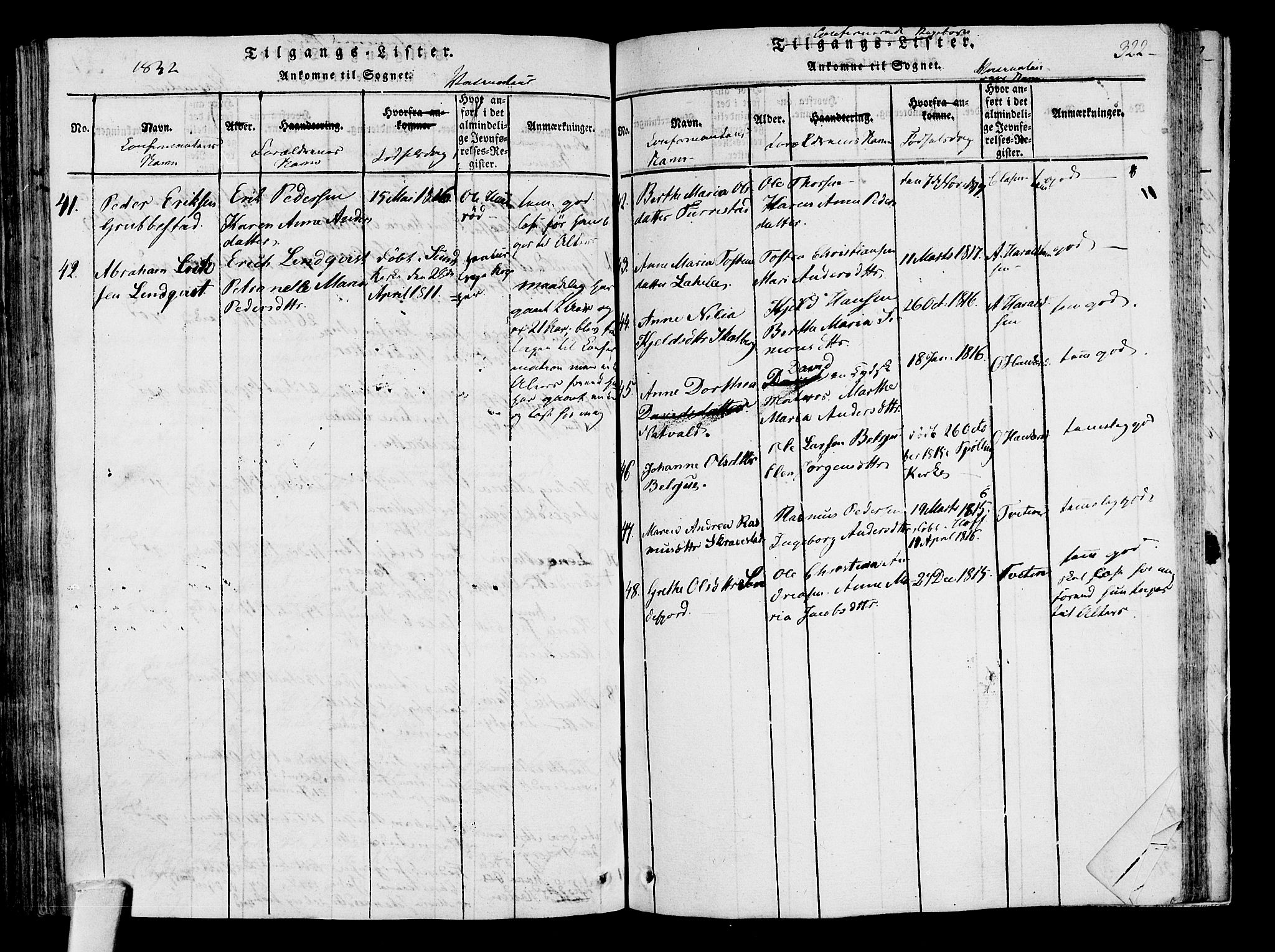 Sandar kirkebøker, AV/SAKO-A-243/F/Fa/L0004: Ministerialbok nr. 4, 1814-1832, s. 322