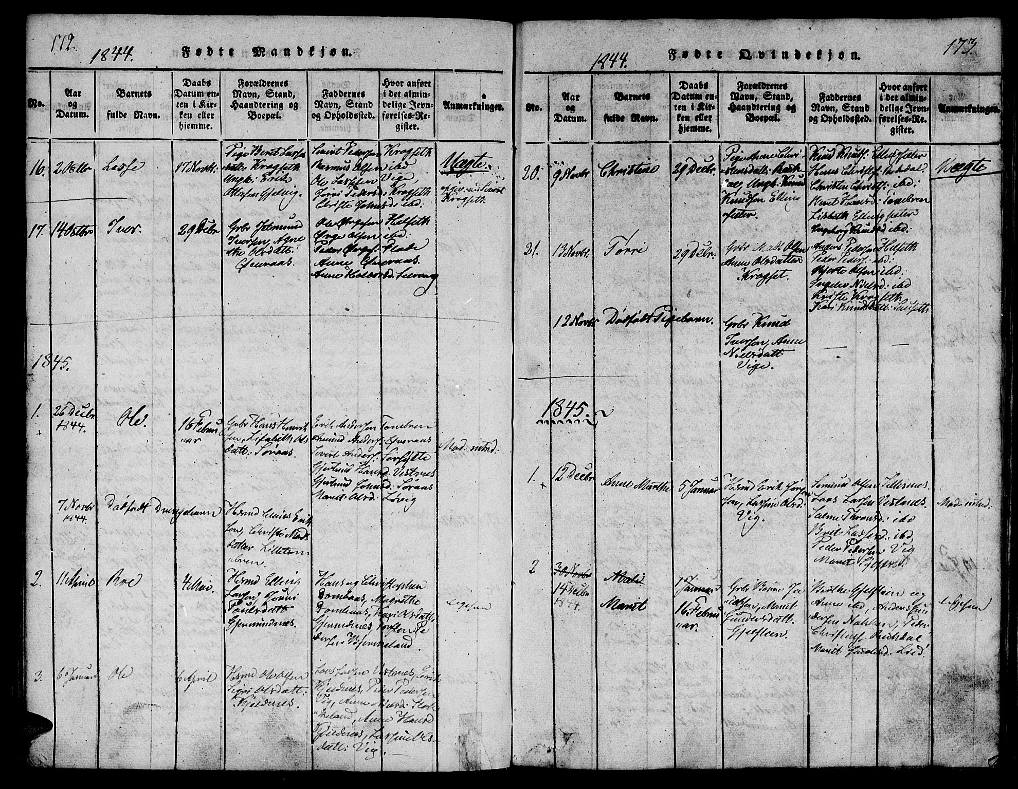 Ministerialprotokoller, klokkerbøker og fødselsregistre - Møre og Romsdal, SAT/A-1454/539/L0528: Ministerialbok nr. 539A01, 1818-1847, s. 172-173