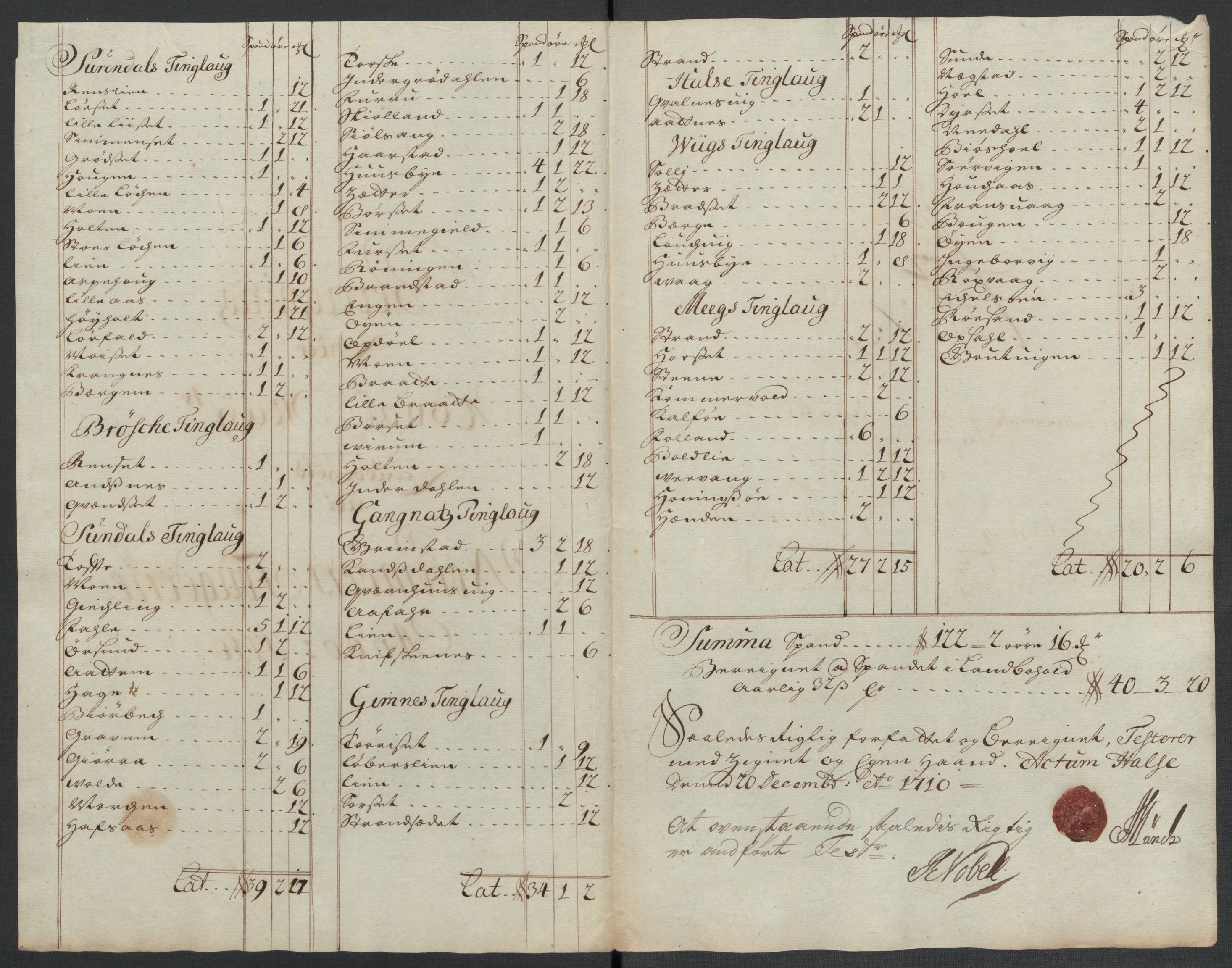 Rentekammeret inntil 1814, Reviderte regnskaper, Fogderegnskap, AV/RA-EA-4092/R56/L3744: Fogderegnskap Nordmøre, 1709-1710, s. 273