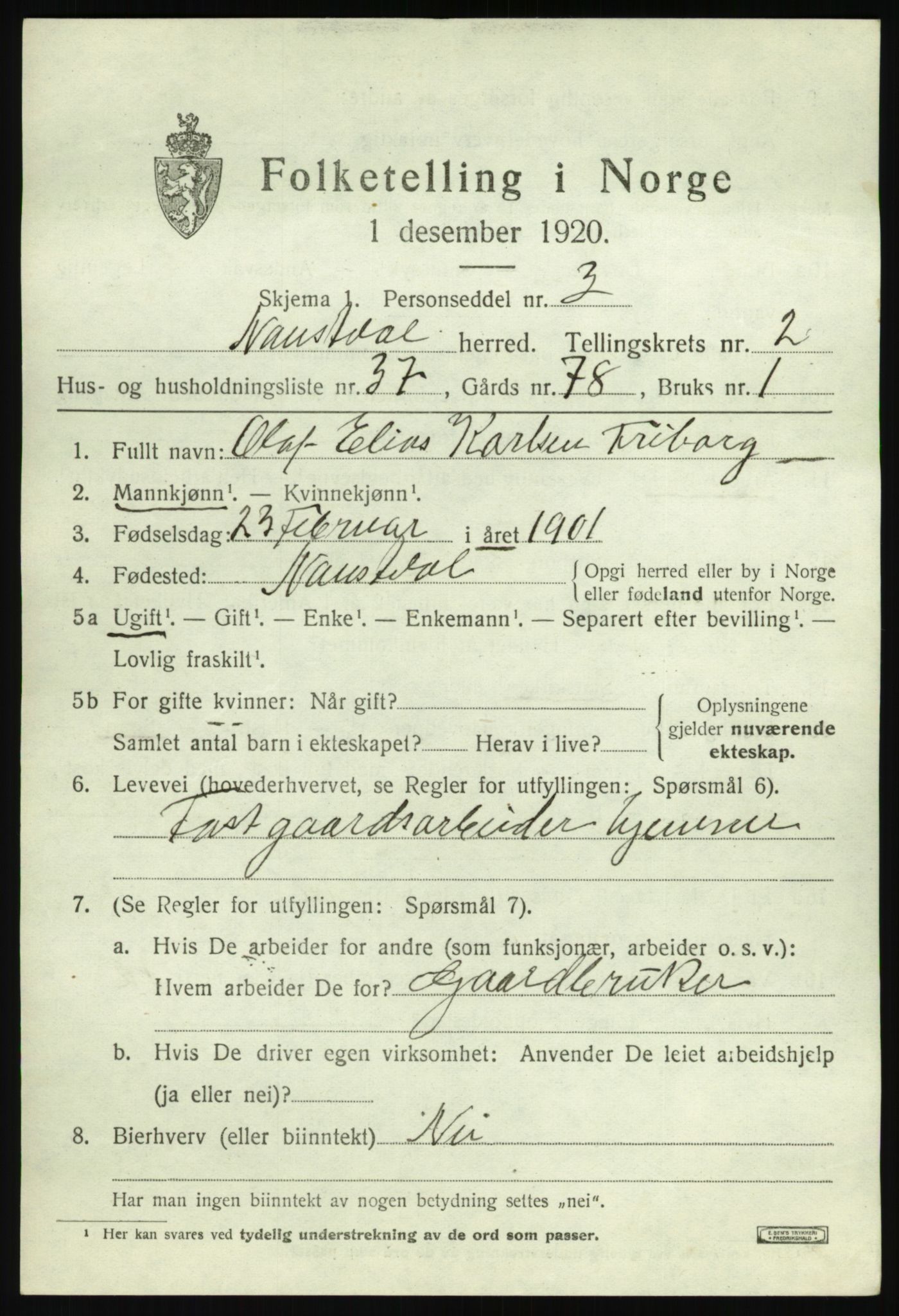 SAB, Folketelling 1920 for 1433 Naustdal herred, 1920, s. 1683