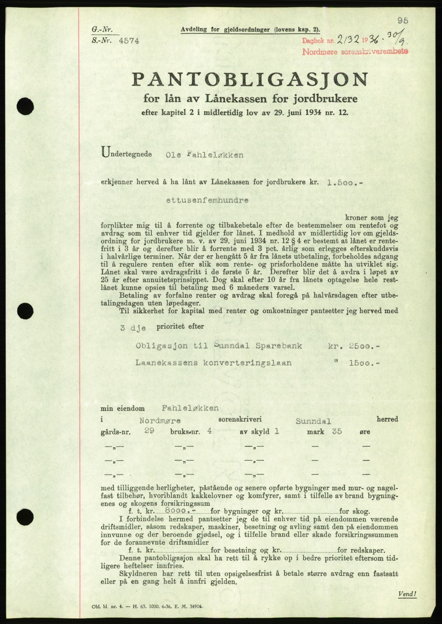 Nordmøre sorenskriveri, AV/SAT-A-4132/1/2/2Ca/L0090: Pantebok nr. B80, 1936-1937, Dagboknr: 2132/1936