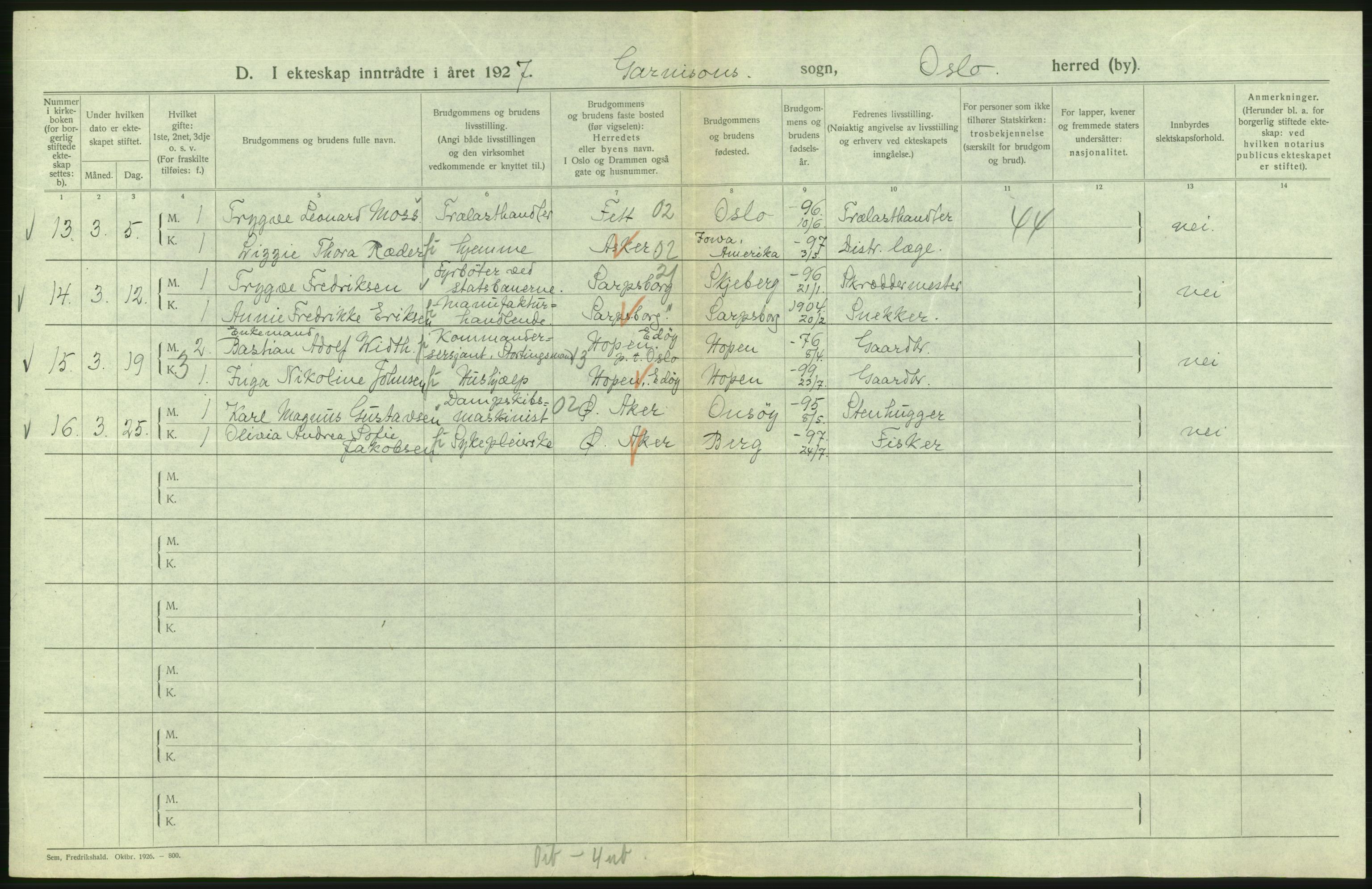 Statistisk sentralbyrå, Sosiodemografiske emner, Befolkning, AV/RA-S-2228/D/Df/Dfc/Dfcg/L0008: Oslo: Gifte, 1927, s. 652