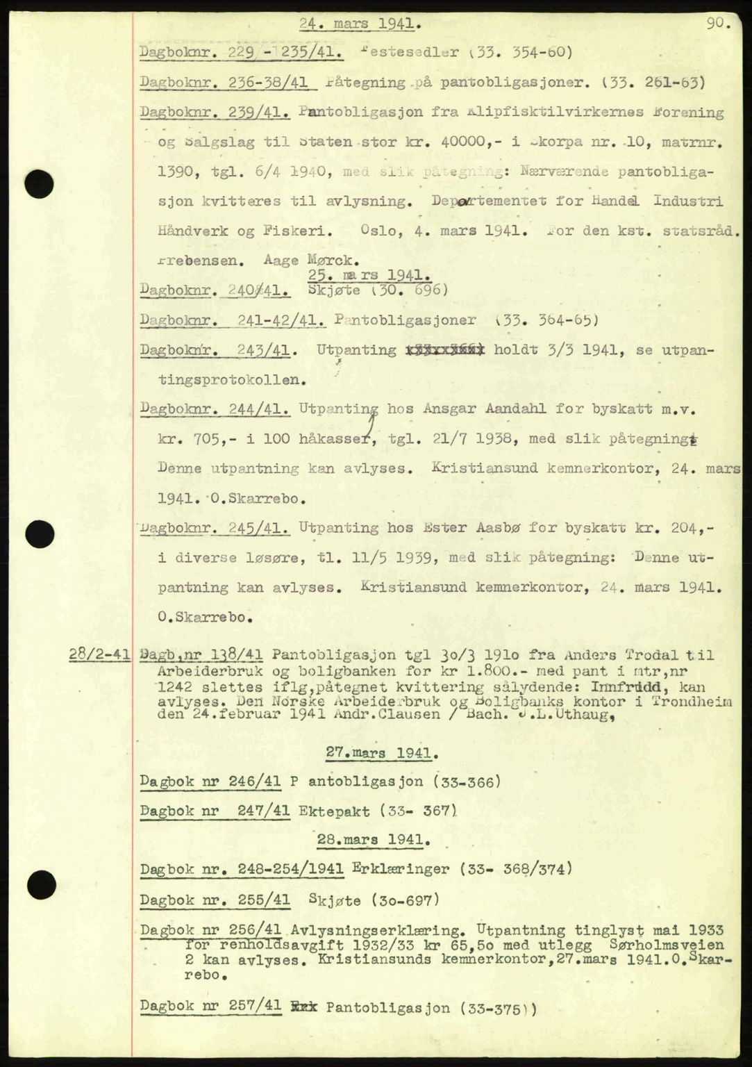 Kristiansund byfogd, AV/SAT-A-4587/A/27: Pantebok nr. 32a, 1938-1946, Dagboknr: 229/1941