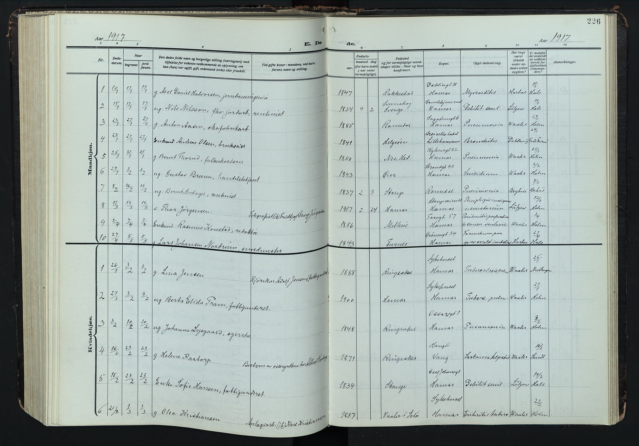 Hamar prestekontor, SAH/DOMPH-002/H/Ha/Hab/L0004: Klokkerbok nr. 4, 1915-1942, s. 226