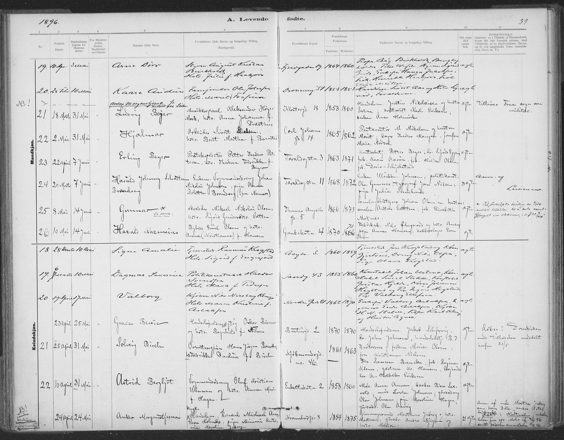 Ministerialprotokoller, klokkerbøker og fødselsregistre - Sør-Trøndelag, AV/SAT-A-1456/602/L0122: Ministerialbok nr. 602A20, 1892-1908, s. 39