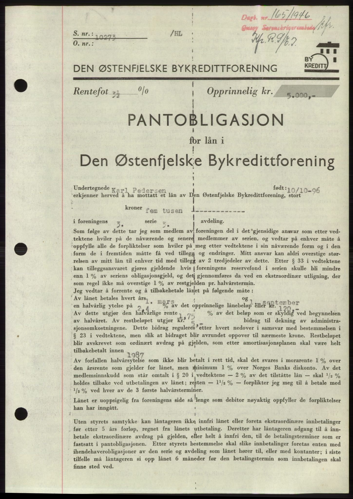 Onsøy sorenskriveri, SAO/A-10474/G/Ga/Gac/L0004: Pantebok nr. B4, 1944-1946, Dagboknr: 165/1946