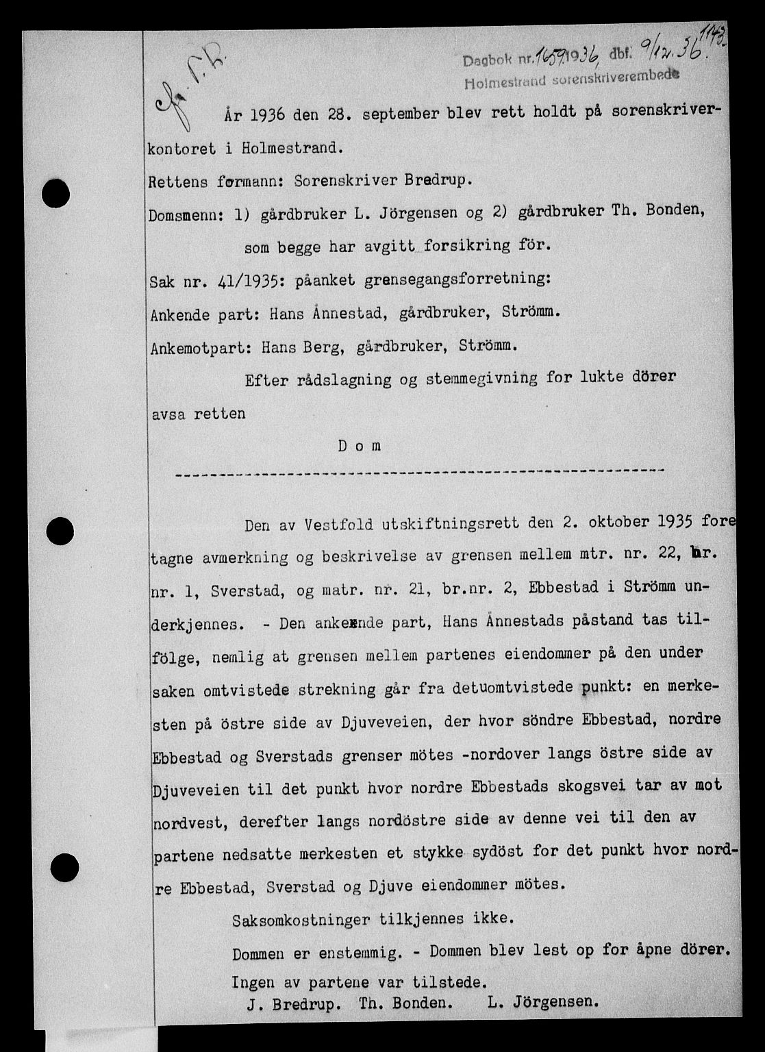 Holmestrand sorenskriveri, SAKO/A-67/G/Ga/Gaa/L0047: Pantebok nr. A-47, 1936-1936, Dagboknr: 1659/1936
