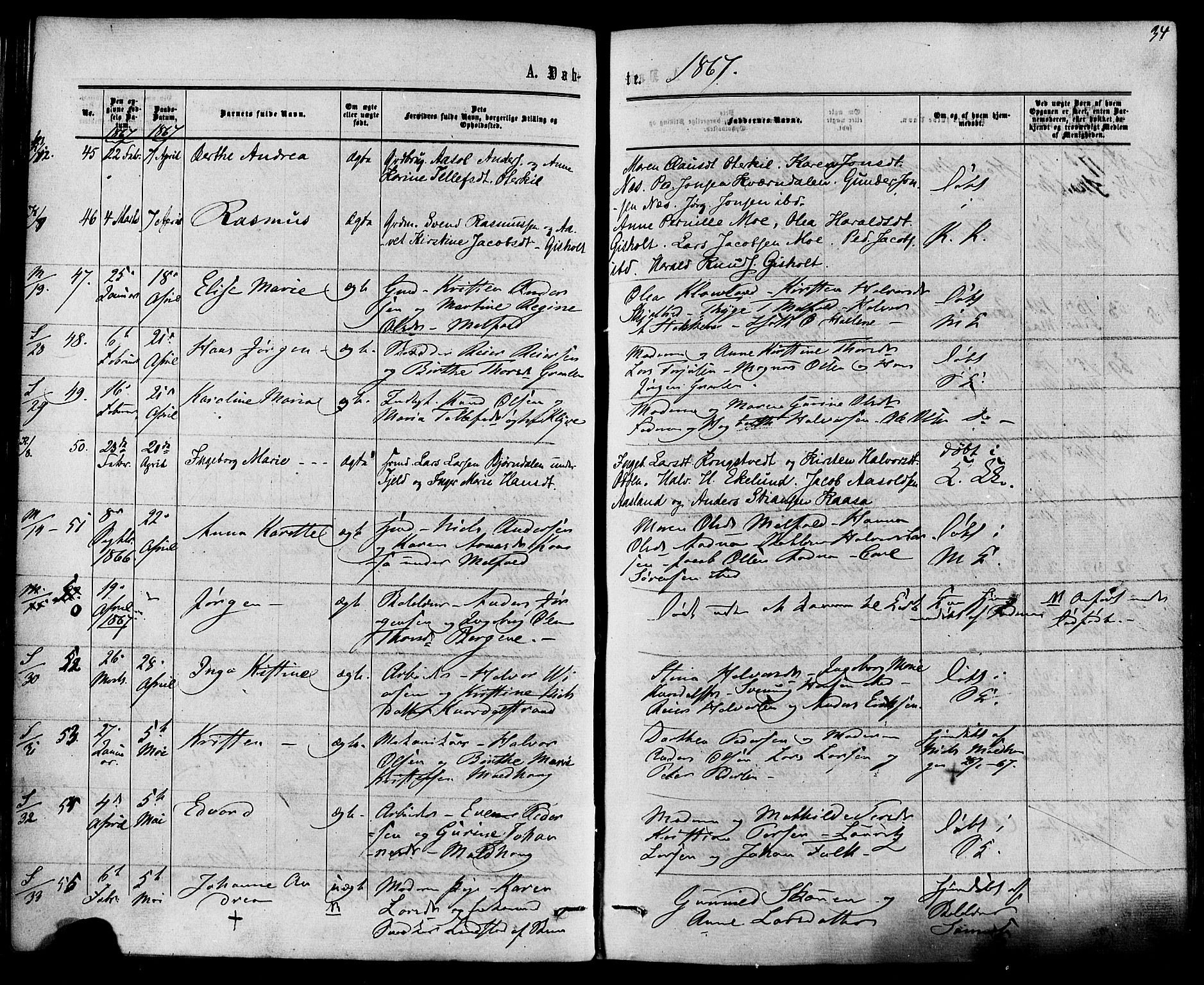 Solum kirkebøker, AV/SAKO-A-306/F/Fa/L0008: Ministerialbok nr. I 8, 1865-1876, s. 34