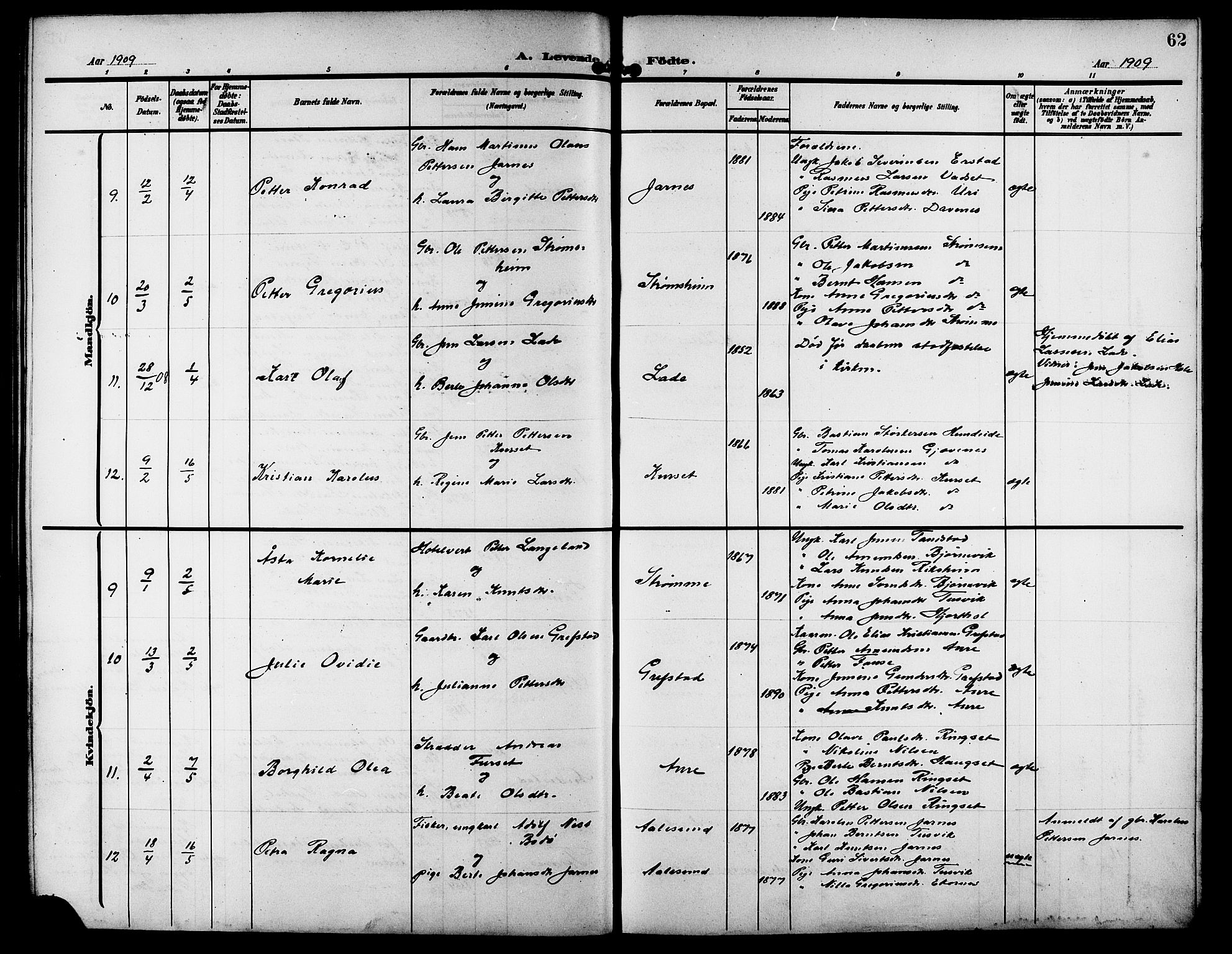 Ministerialprotokoller, klokkerbøker og fødselsregistre - Møre og Romsdal, AV/SAT-A-1454/523/L0341: Klokkerbok nr. 523C04, 1903-1916, s. 62