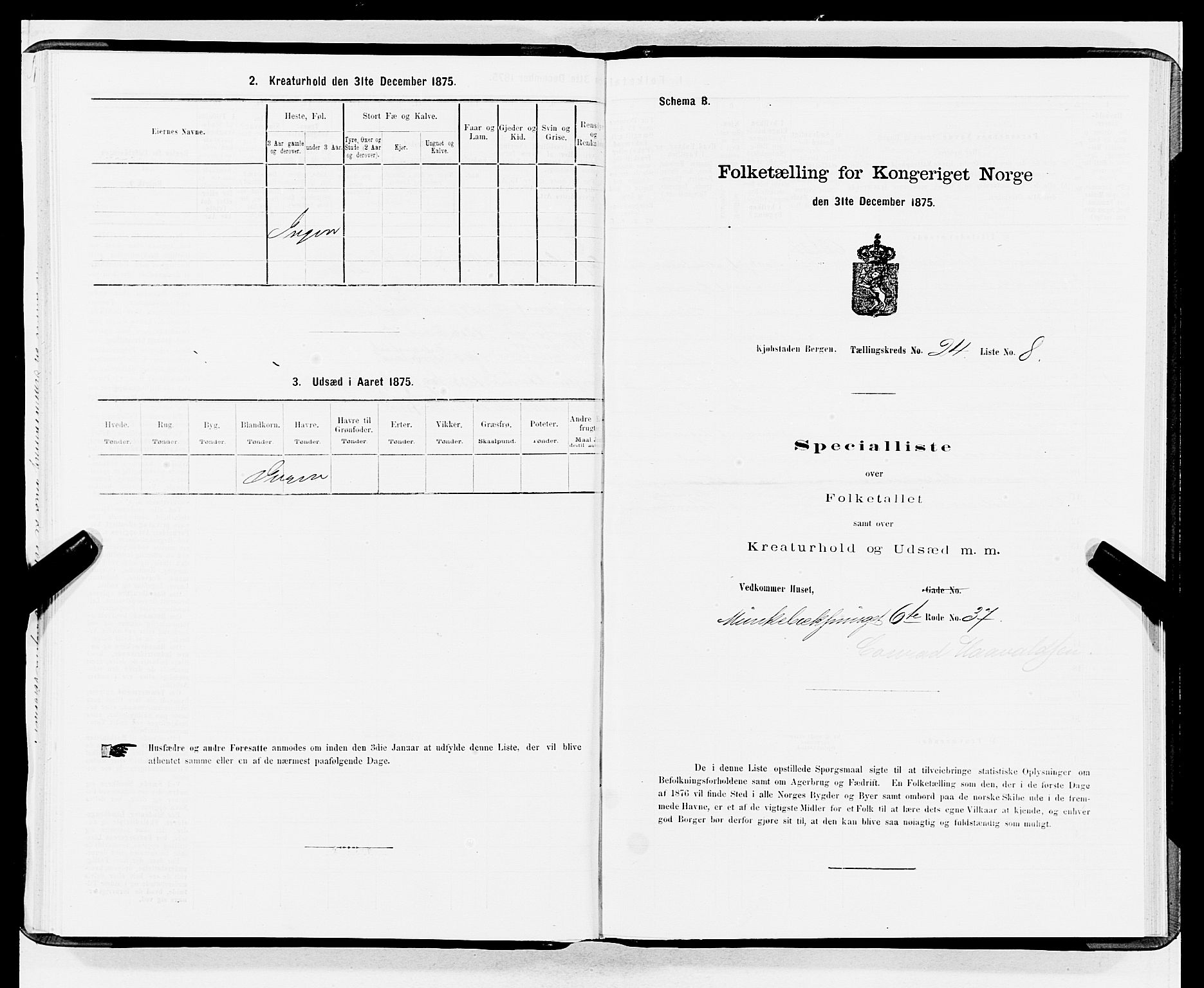 SAB, Folketelling 1875 for 1301 Bergen kjøpstad, 1875, s. 1252