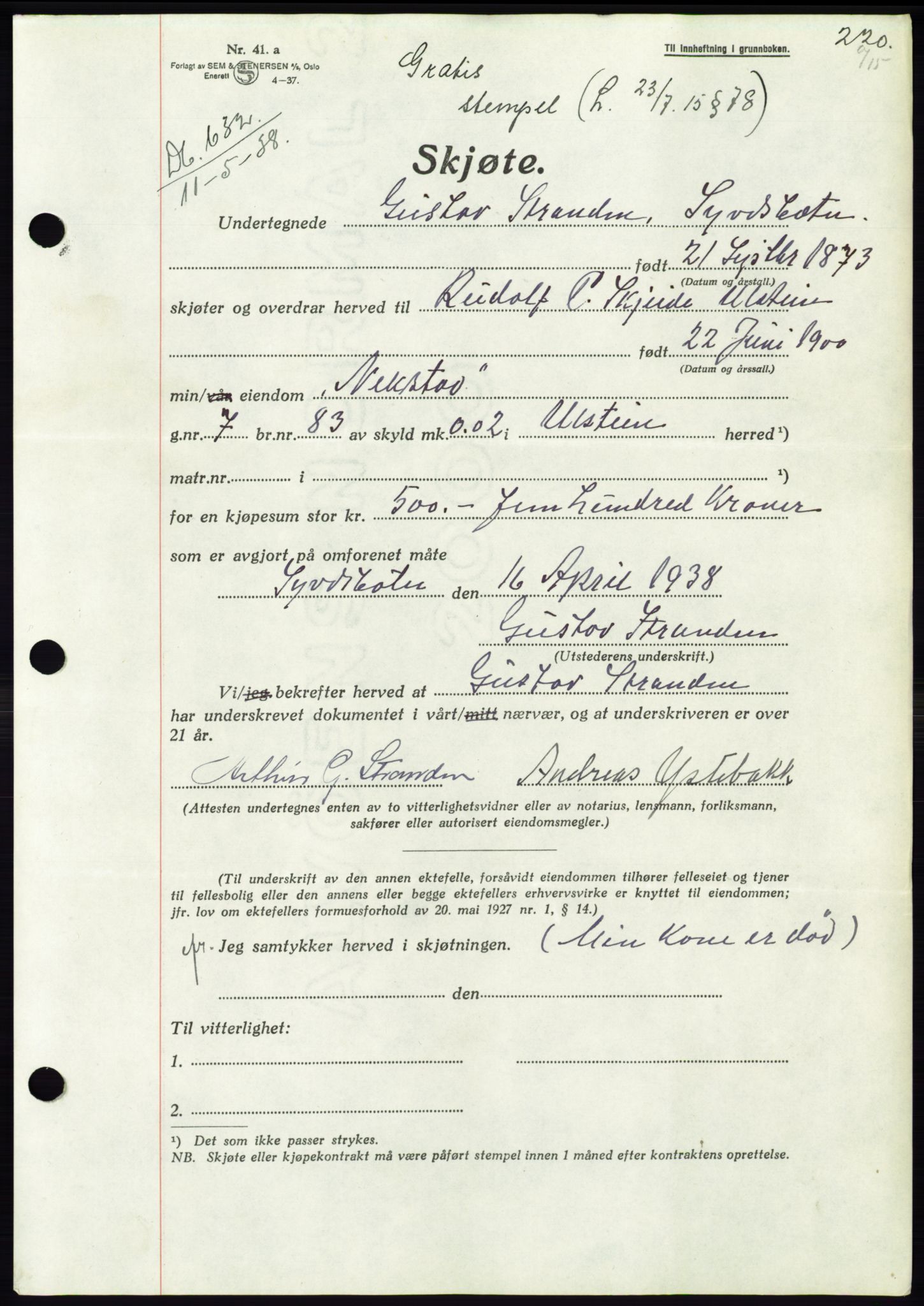 Søre Sunnmøre sorenskriveri, AV/SAT-A-4122/1/2/2C/L0065: Pantebok nr. 59, 1938-1938, Dagboknr: 632/1938