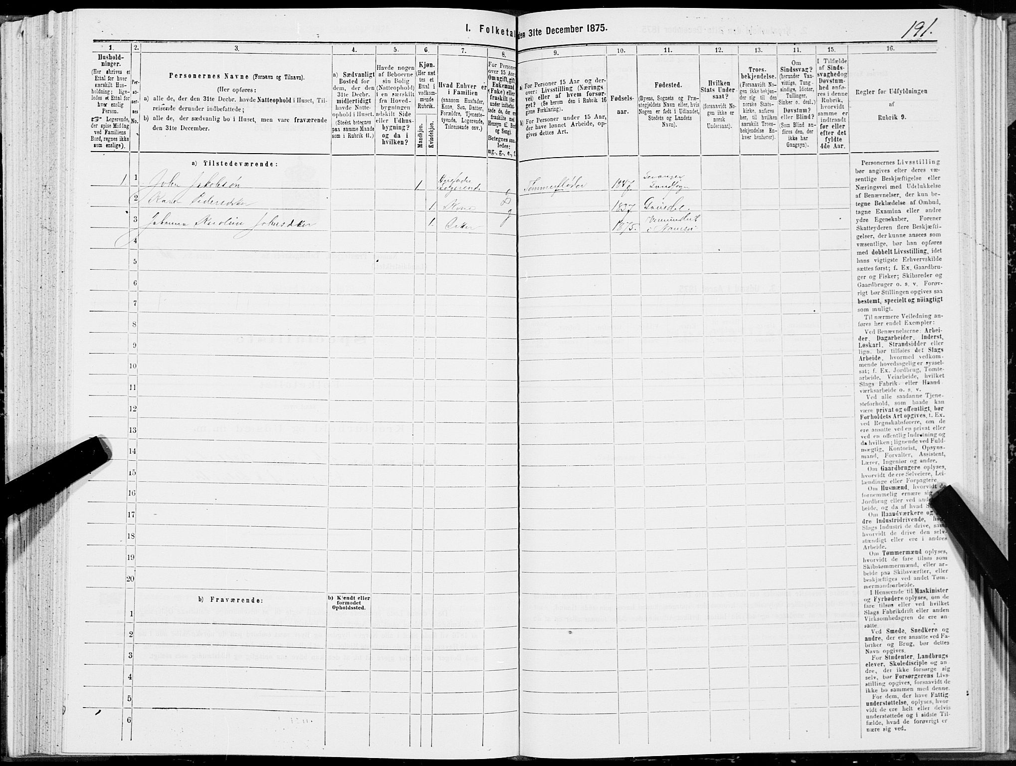 SAT, Folketelling 1875 for 1745L Namsos prestegjeld, Vemundvik sokn og Sævik sokn, 1875, s. 2191