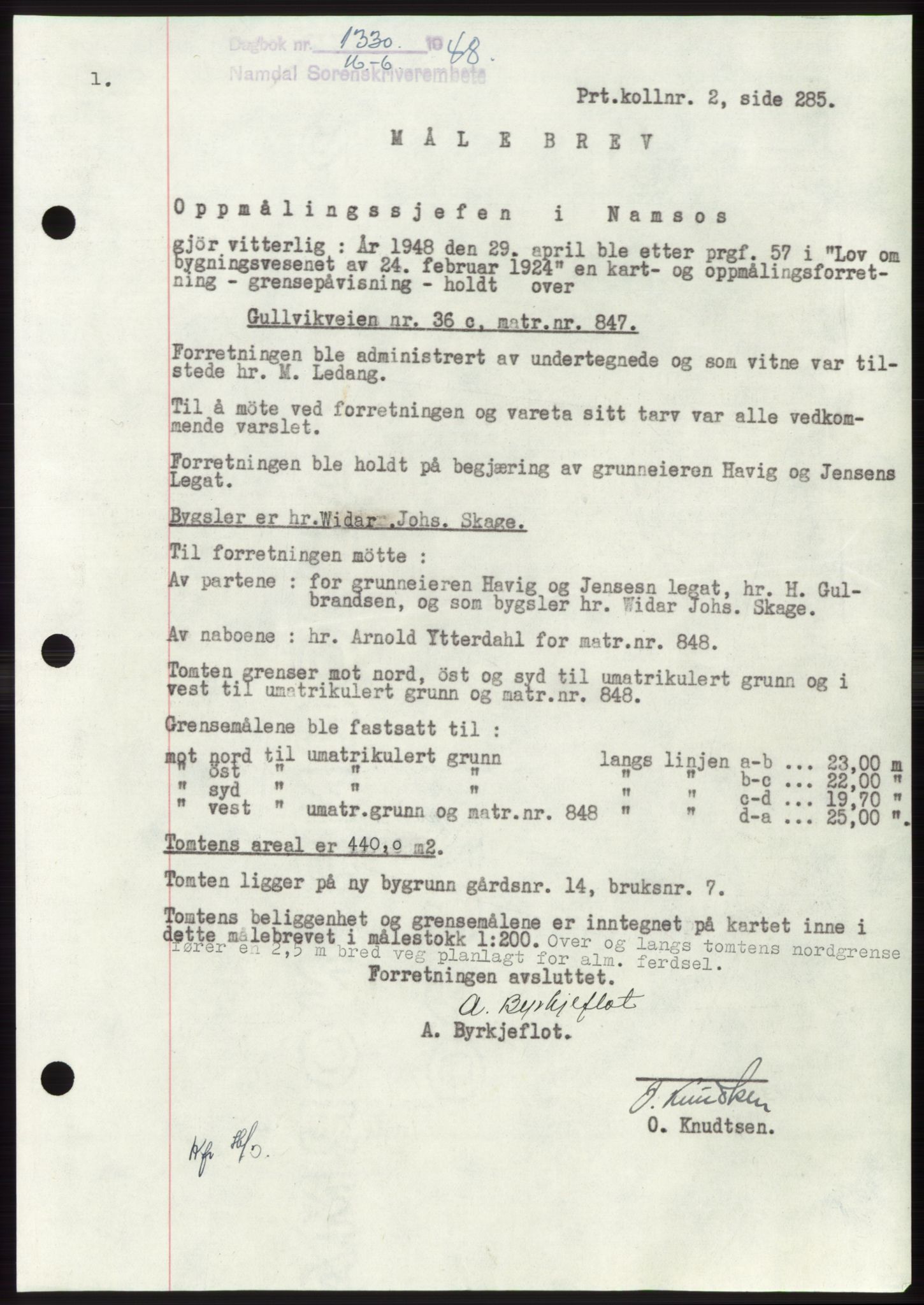 Namdal sorenskriveri, SAT/A-4133/1/2/2C: Pantebok nr. -, 1948-1948, Dagboknr: 1330/1948