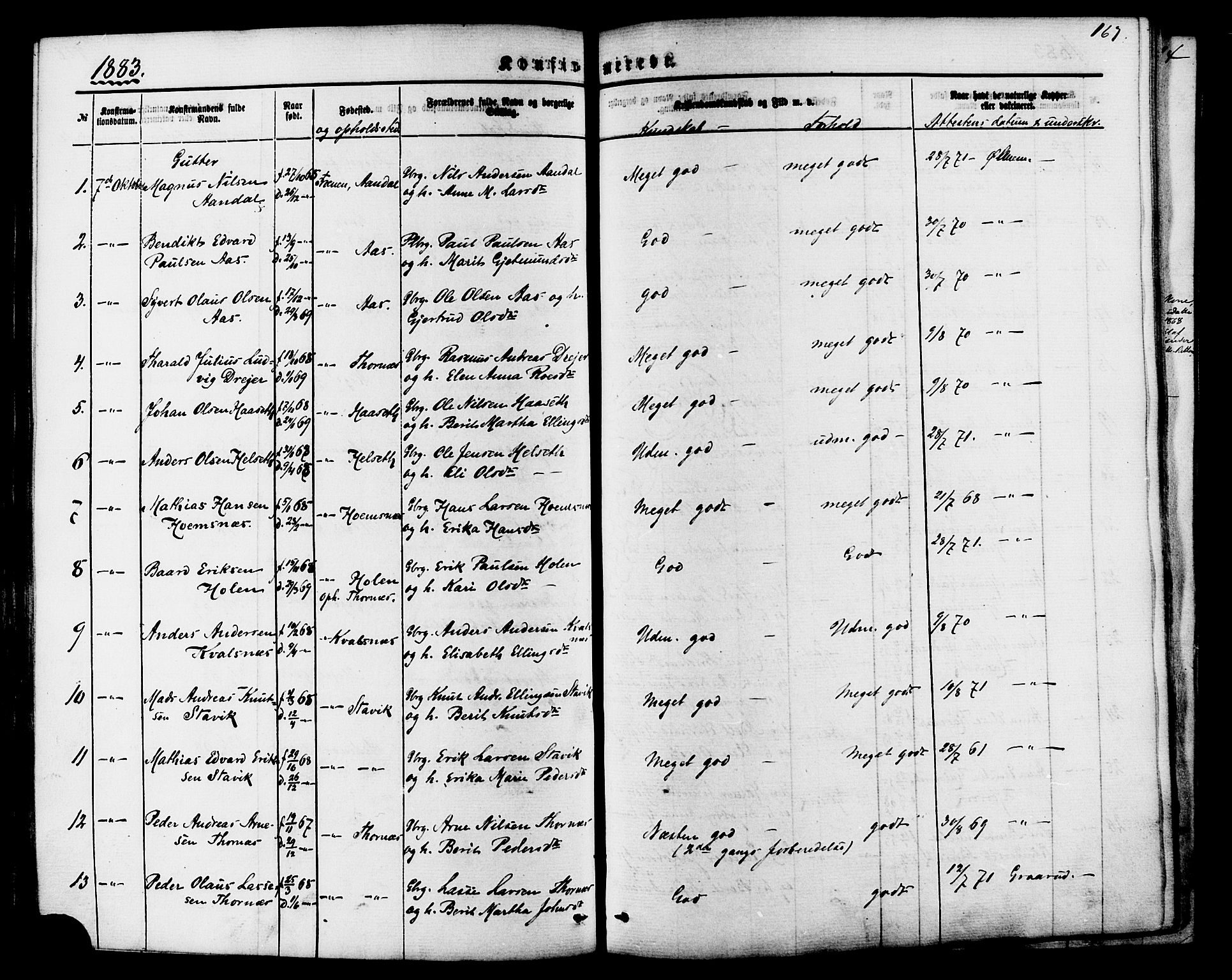 Ministerialprotokoller, klokkerbøker og fødselsregistre - Møre og Romsdal, AV/SAT-A-1454/565/L0749: Ministerialbok nr. 565A03, 1871-1886, s. 167