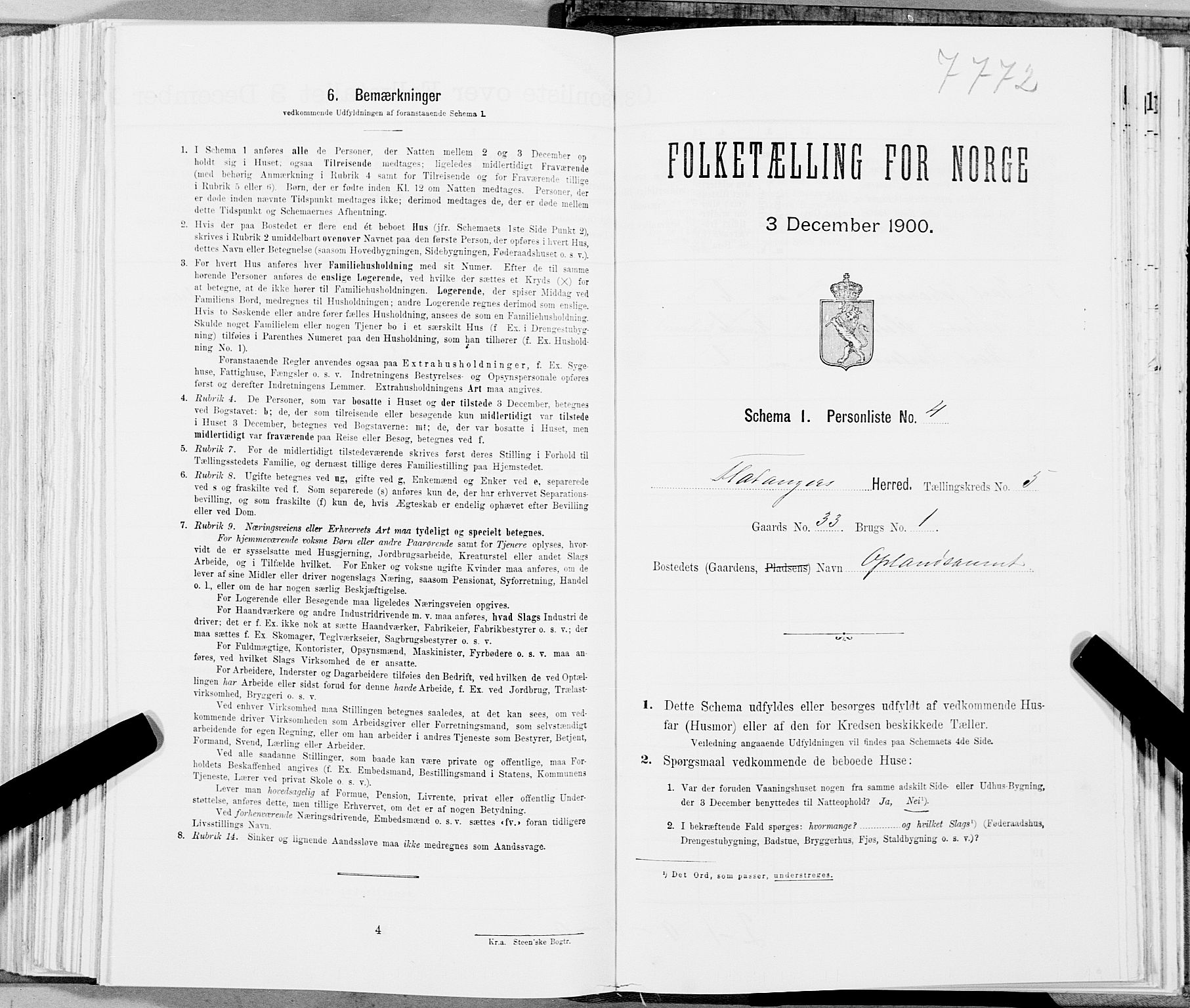 SAT, Folketelling 1900 for 1749 Flatanger herred, 1900, s. 702