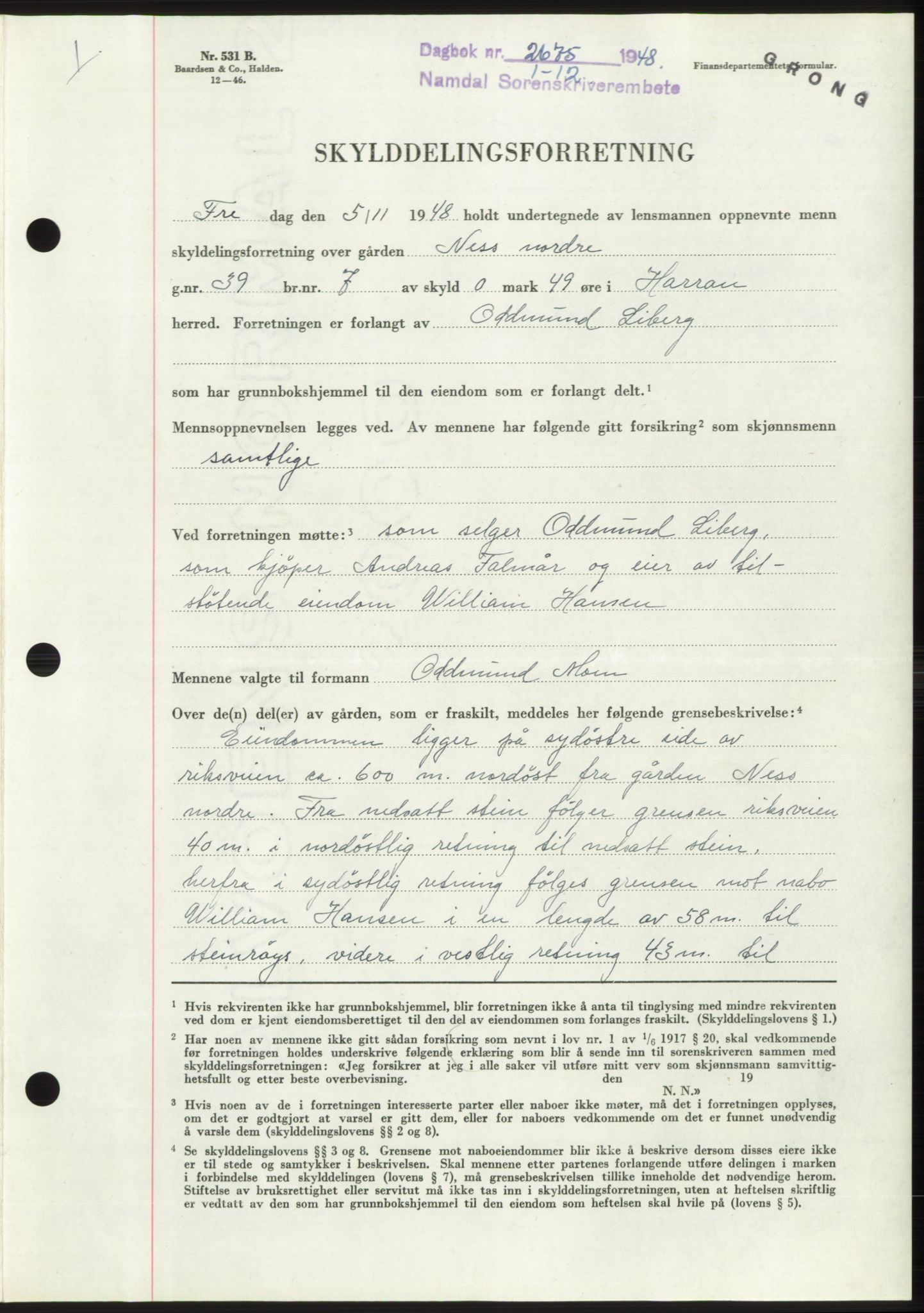 Namdal sorenskriveri, SAT/A-4133/1/2/2C: Pantebok nr. -, 1948-1948, Dagboknr: 2675/1948