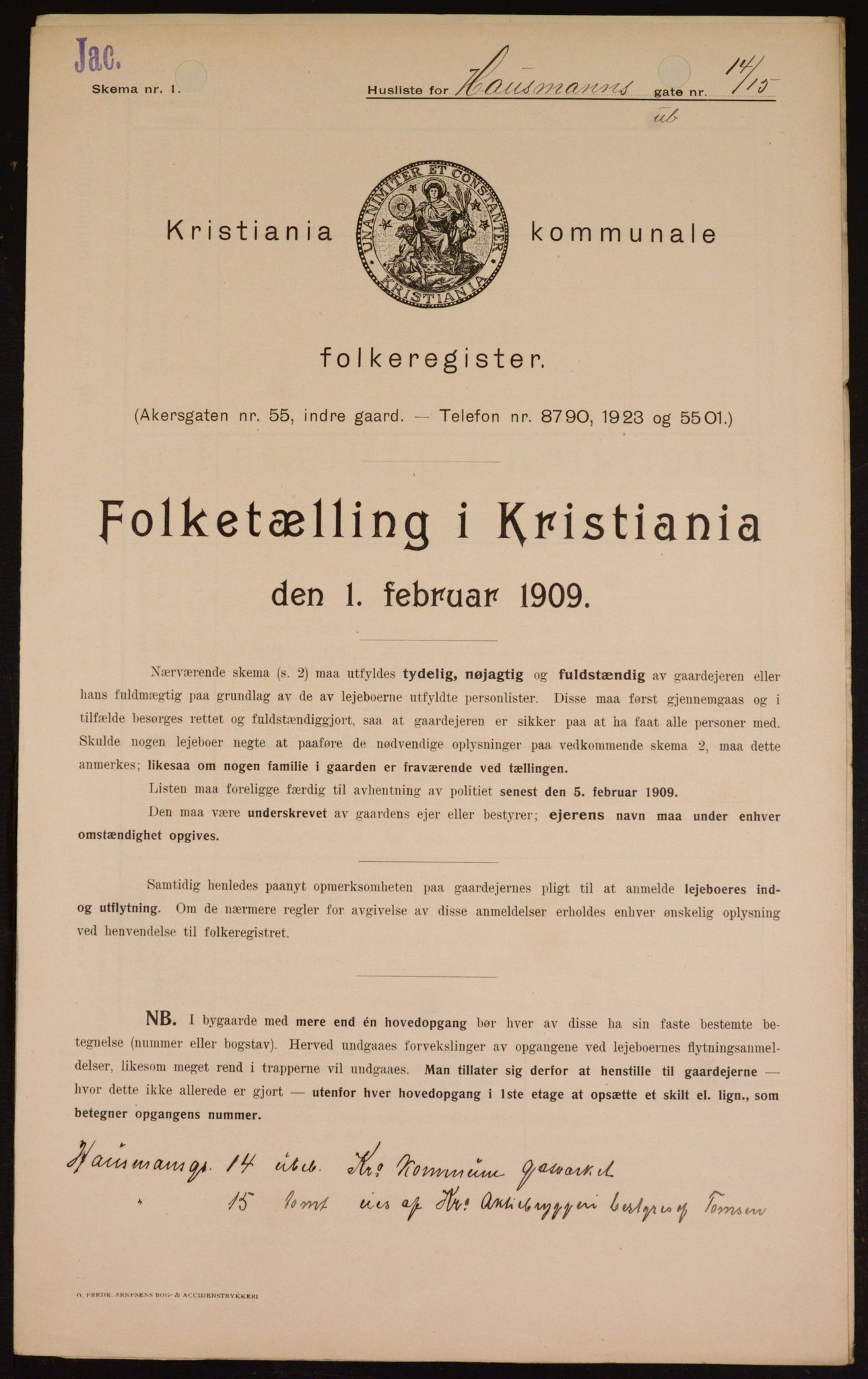 OBA, Kommunal folketelling 1.2.1909 for Kristiania kjøpstad, 1909, s. 31903